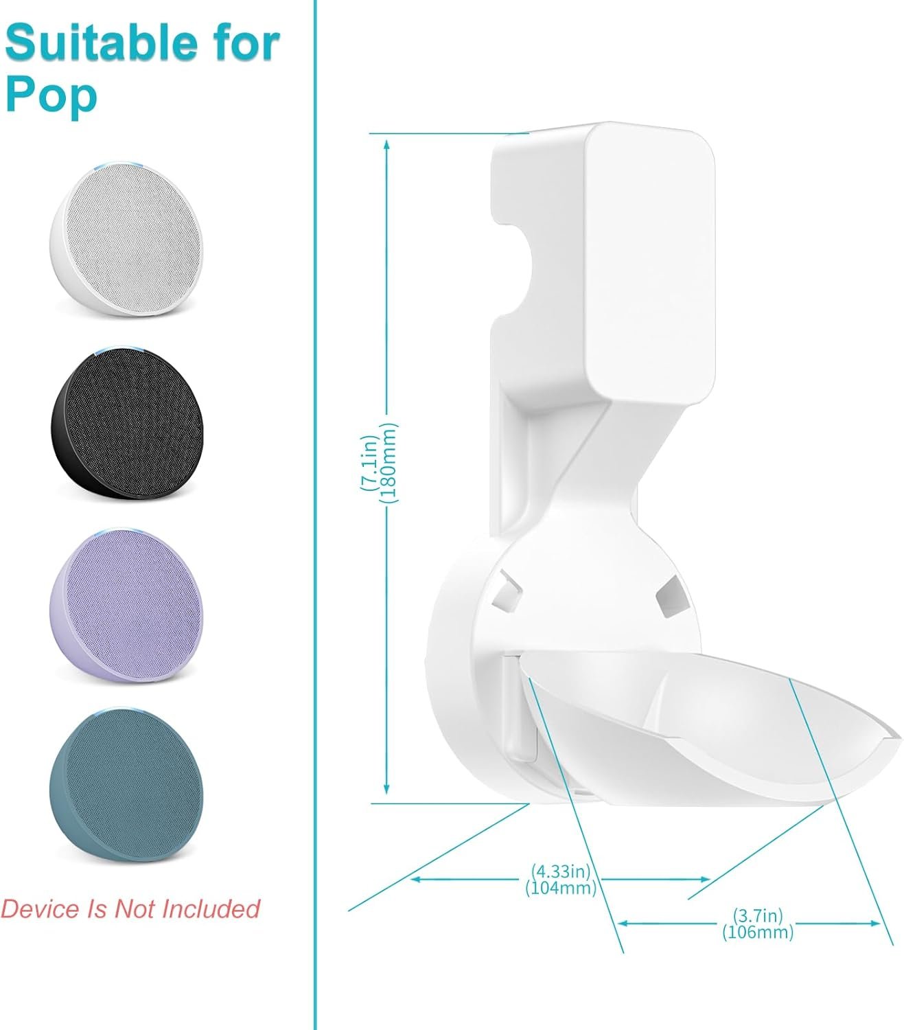 Wall Mount Holder for Echo Pop, Outlet Hanger Stand for Echo Pop, Built-in Cable Management, White - Image 3