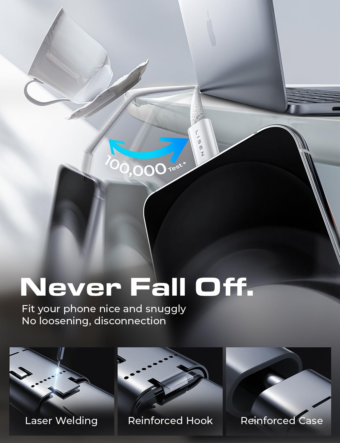 LISEN for iPhone 16 15 USB C to USB C Fast Charging, 60W USB C Cable Type C Fast 4 in 1 Charging Cable for iPhone 16 15,Samsung S24 S23 iPad Pro 13 12.9 11 inch, iPad Air 5,White 3Pack 6FT - Image 8