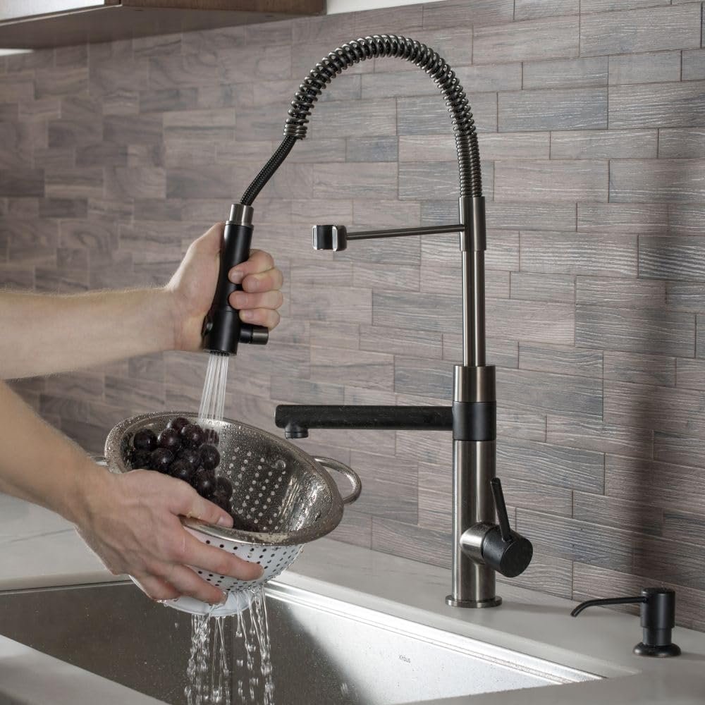KRAUS Artec Pro (1 st Gen) Commercial Style Pre-Rinse Single Handle Kitchen Faucet (No Pull Down) with Pot Filler in Matte Black/Black Stainless Steel, KPF-1603MBSB - Image 16