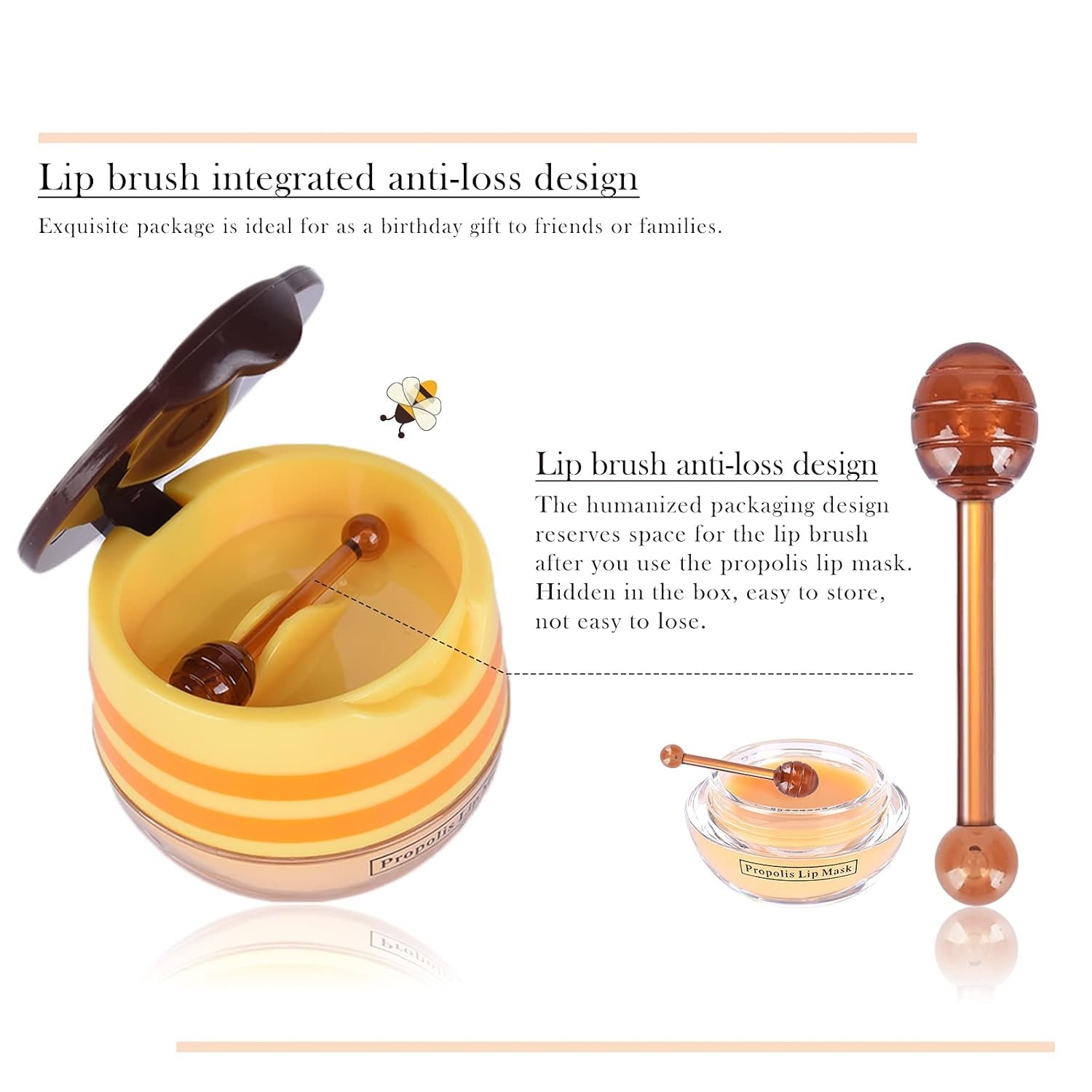 2Pcs Bee Lip Balm Honey Pot, Bee Honey Lip Sleeping Mask Overnight Repair Lip, Moisturizing Lip Mask Bee Lip Balm Pot with Wand, Hydrate Nourish Lips Lip Scrubs Exfoliator - Image 5