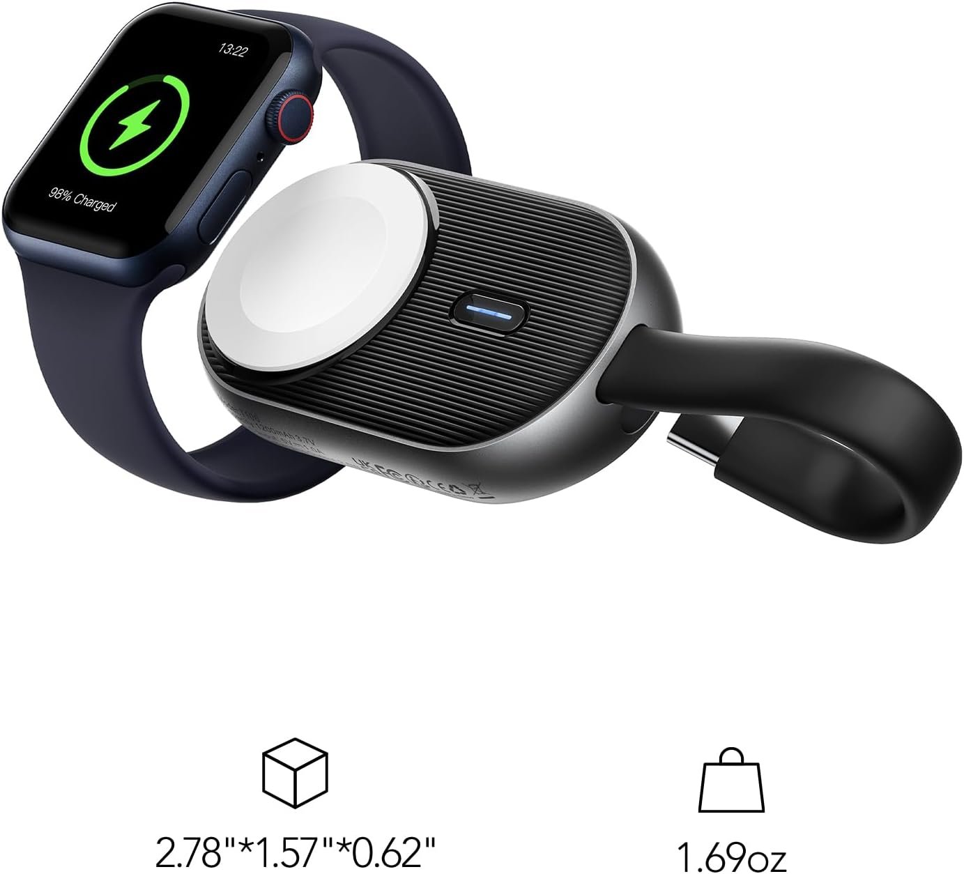 VRURC Portable Charger for Apple Watch, 1200mAh Portable Watch Charger,Magnetic Keychain Wireless Power Bank Watch Charger for iWatch Series 8/UItra/7/6/SE/5/4/3-Black - Image 9