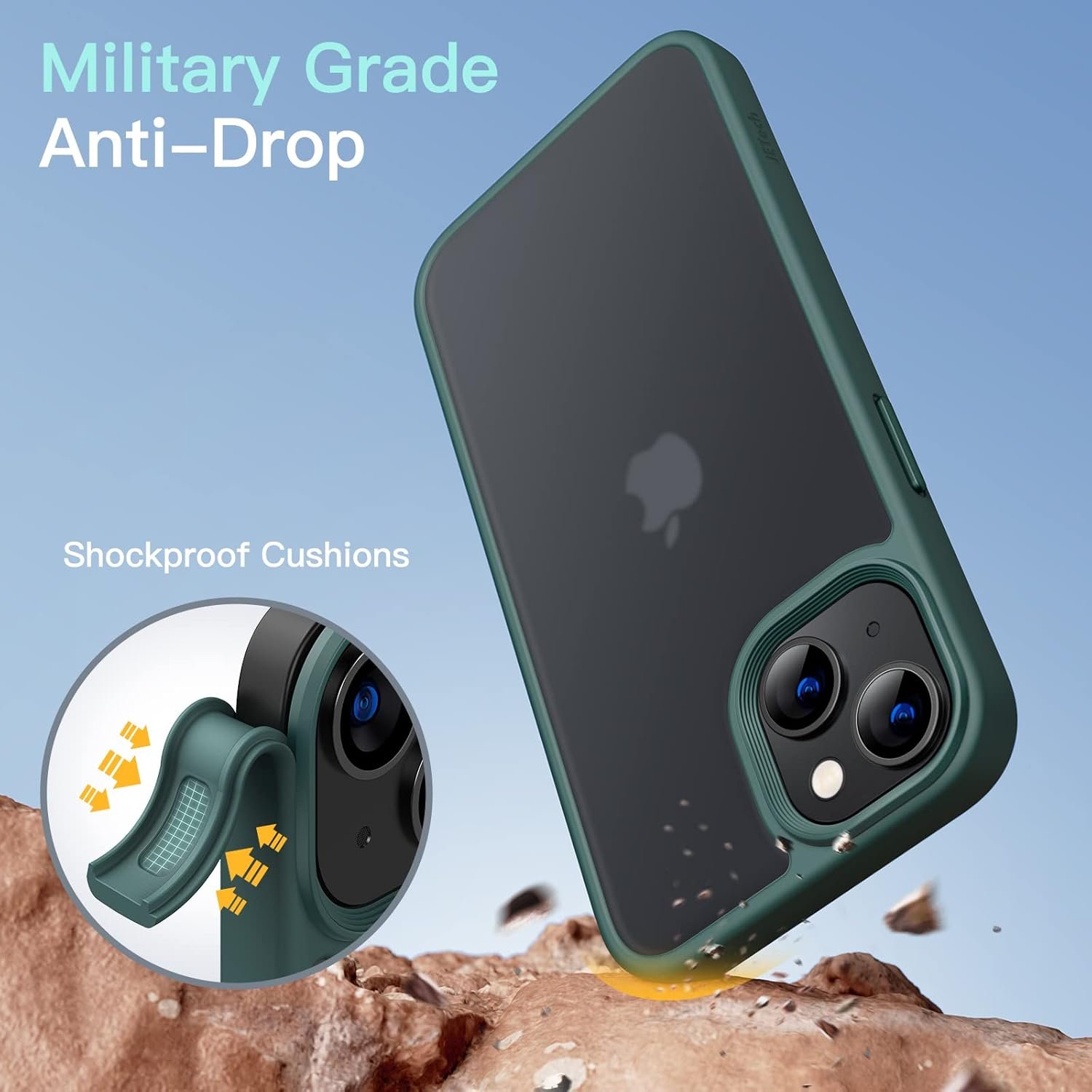 JETech Matte Case for iPhone 14 6.1-Inch, Shockproof Military Grade Drop Protection, Frosted Translucent Back Phone Cover, Anti-Fingerprint (Dark Green) - Image 4