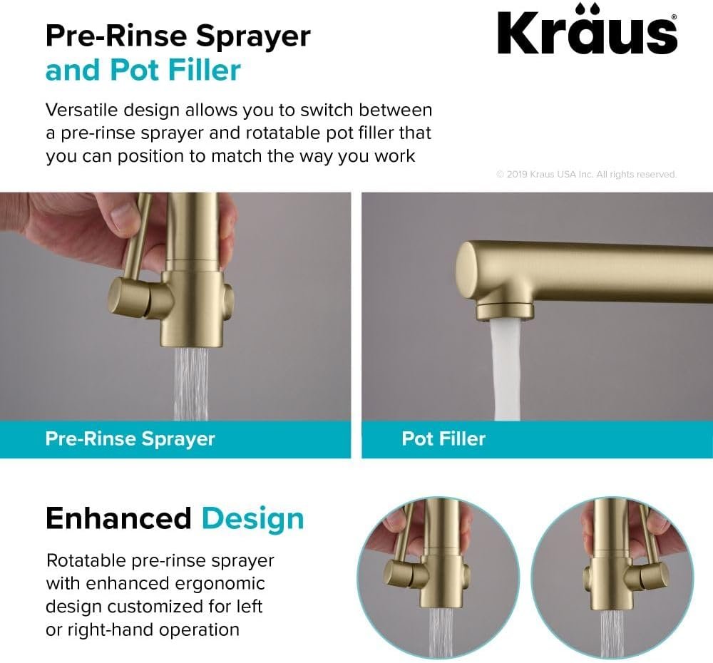 KRAUS Artec Pro (1 st Gen) Commercial Style Pre-Rinse Single Handle Kitchen Faucet (No Pull Down) with Pot Filler in Matte Black/Black Stainless Steel, KPF-1603MBSB - Image 9