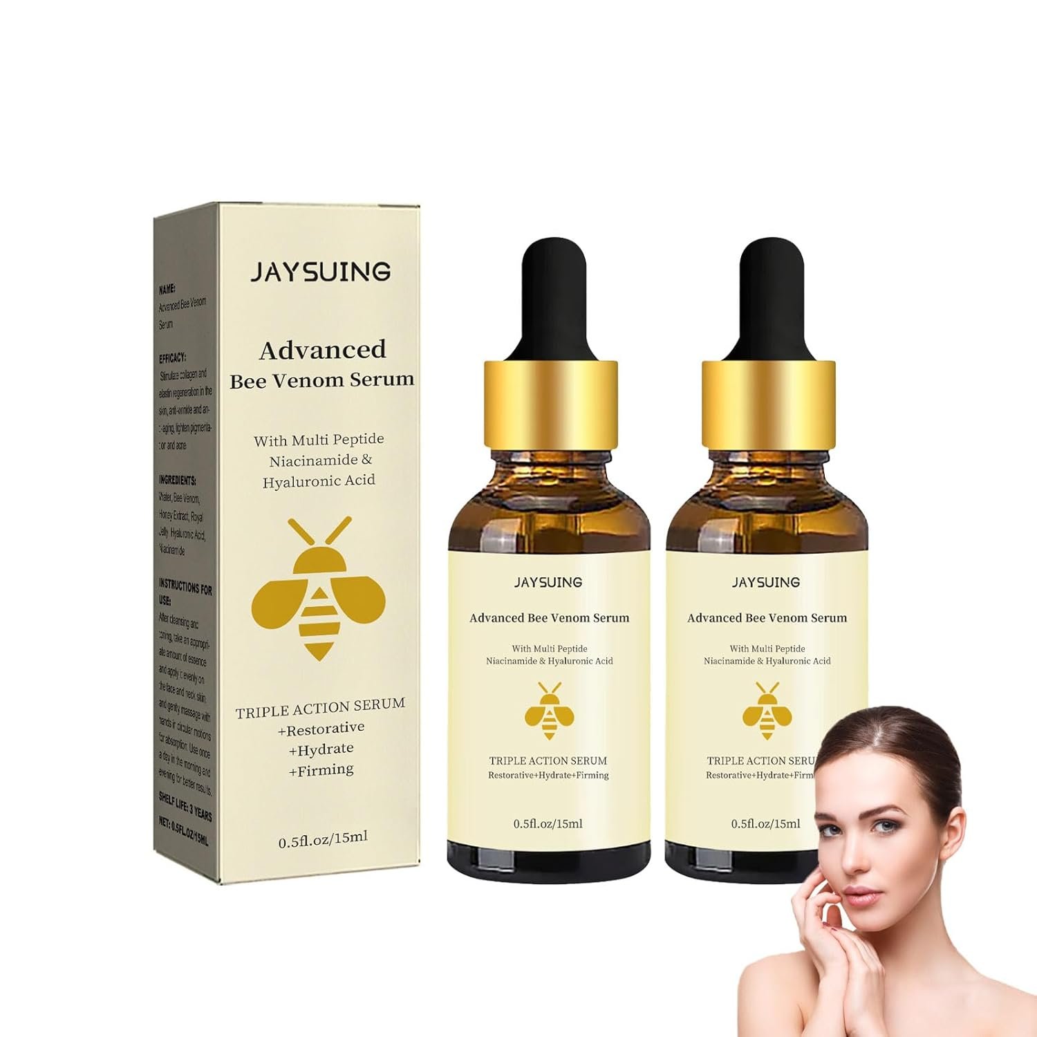 Advenced Bee Venom Anti-Wrinkle Essence Anti-aging Serum With Multi Peptide,Hyaluronic Acid,Triple Action Serum Repair,Moisturize and Firm Face Skin (2 Pack) - Image 2