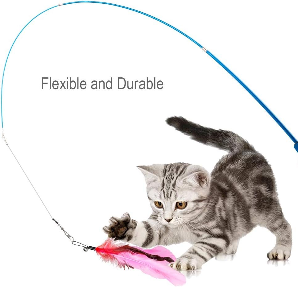 Cat Toys Feather Toy, 2PCS Retractable Wand and 10PCS Replacement Teaser with Bell Refills, Interactive Catcher and Funny Exercise for Kitten. - Image 5