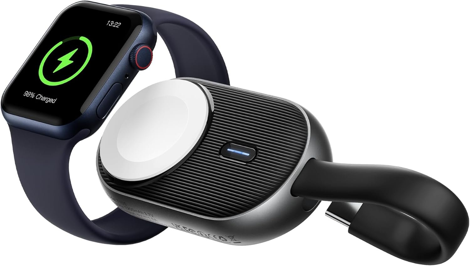 VRURC Portable Charger for Apple Watch, 1200mAh Portable Watch Charger,Magnetic Keychain Wireless Power Bank Watch Charger for iWatch Series 8/UItra/7/6/SE/5/4/3-Black - Image 2