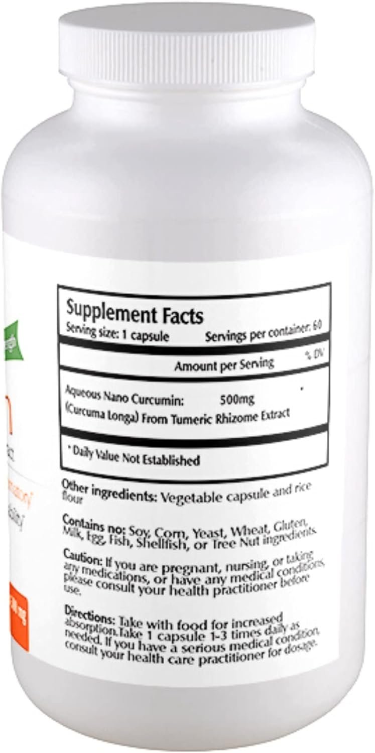 Nano Curcumin 500 mg Veggie Capsules (60 Servings), Nano for High Absorption, Supports Anti-Inflammatory & Immune Health, Non-GMO, Vegan, Gluten-Free - Image 3