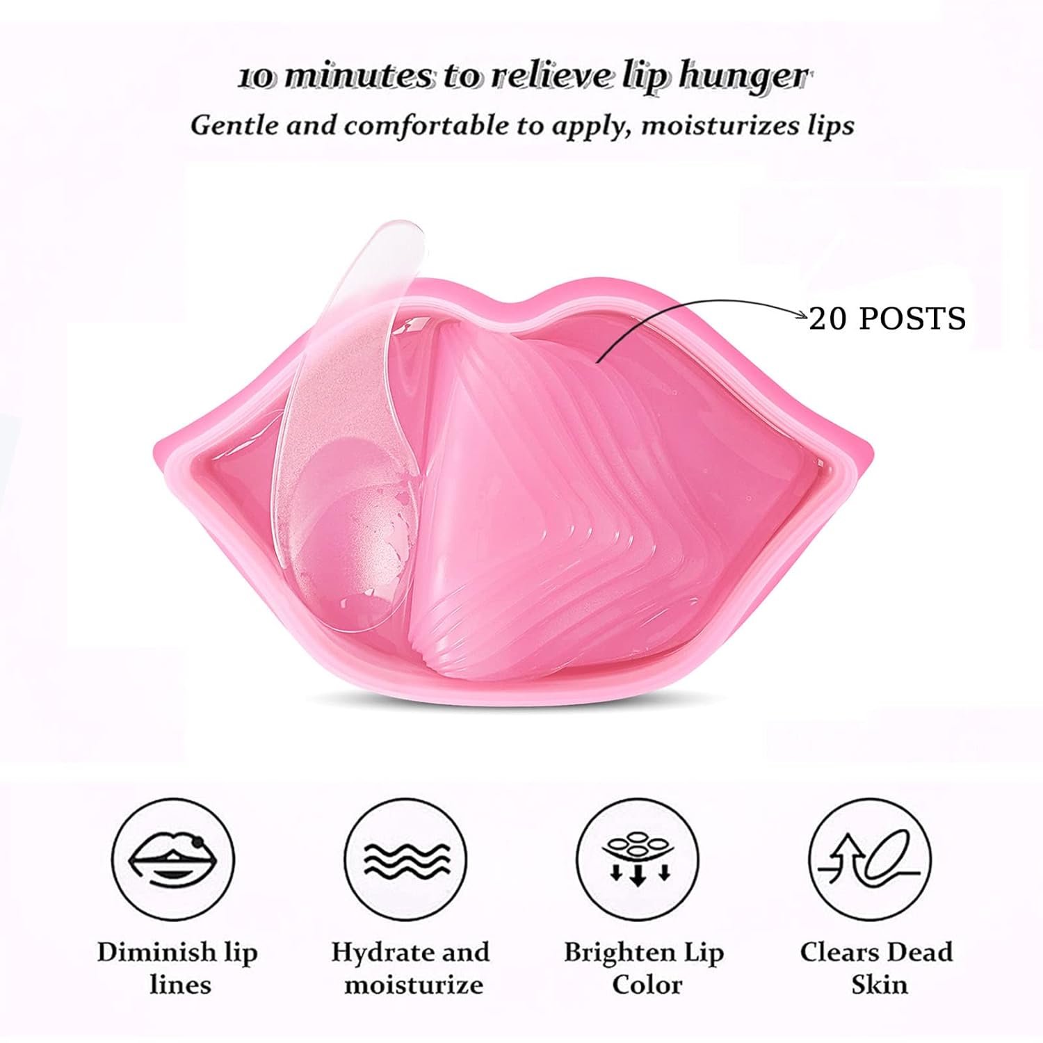 20Pcs Moisturizing Lip Mask, Lip Sleep Mask Reduces Lip Lines and Restores Moisture, Lip Mask Effectively Nourishes the Lip Skin, Gel Treatment Lip Masks Plumping Lips Mask Lip Care Products (Pink) - Image 3