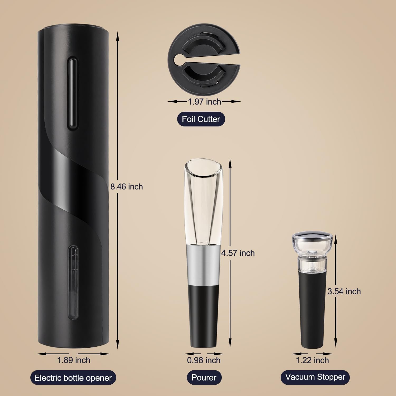 Electric Wine Opener Set, Rechargeable Wine Bottle Opener with Foil Cutter / 4 x Vacuum Stoppers/Premium Wine Aerator Pourer, Wine Corkscrew Remover, Automatic Wine Opener Gifts(Black) - Image 6