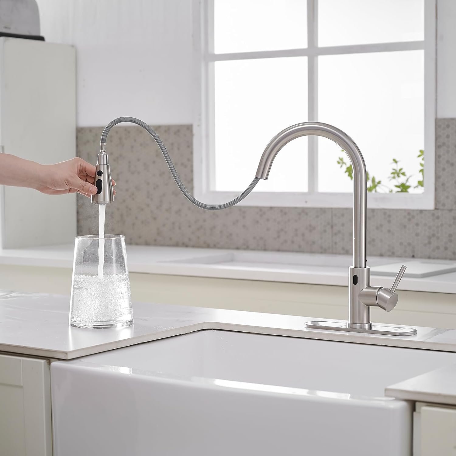 BWE Touchless Kitchen Faucet with Pull Down Sprayer,Single Handle Motion Sensor Kitchen Sink Faucet,High Arc Smart Commercial Faucet for Kitchen Sink Hands-Free,Brushed Nickel - Image 7