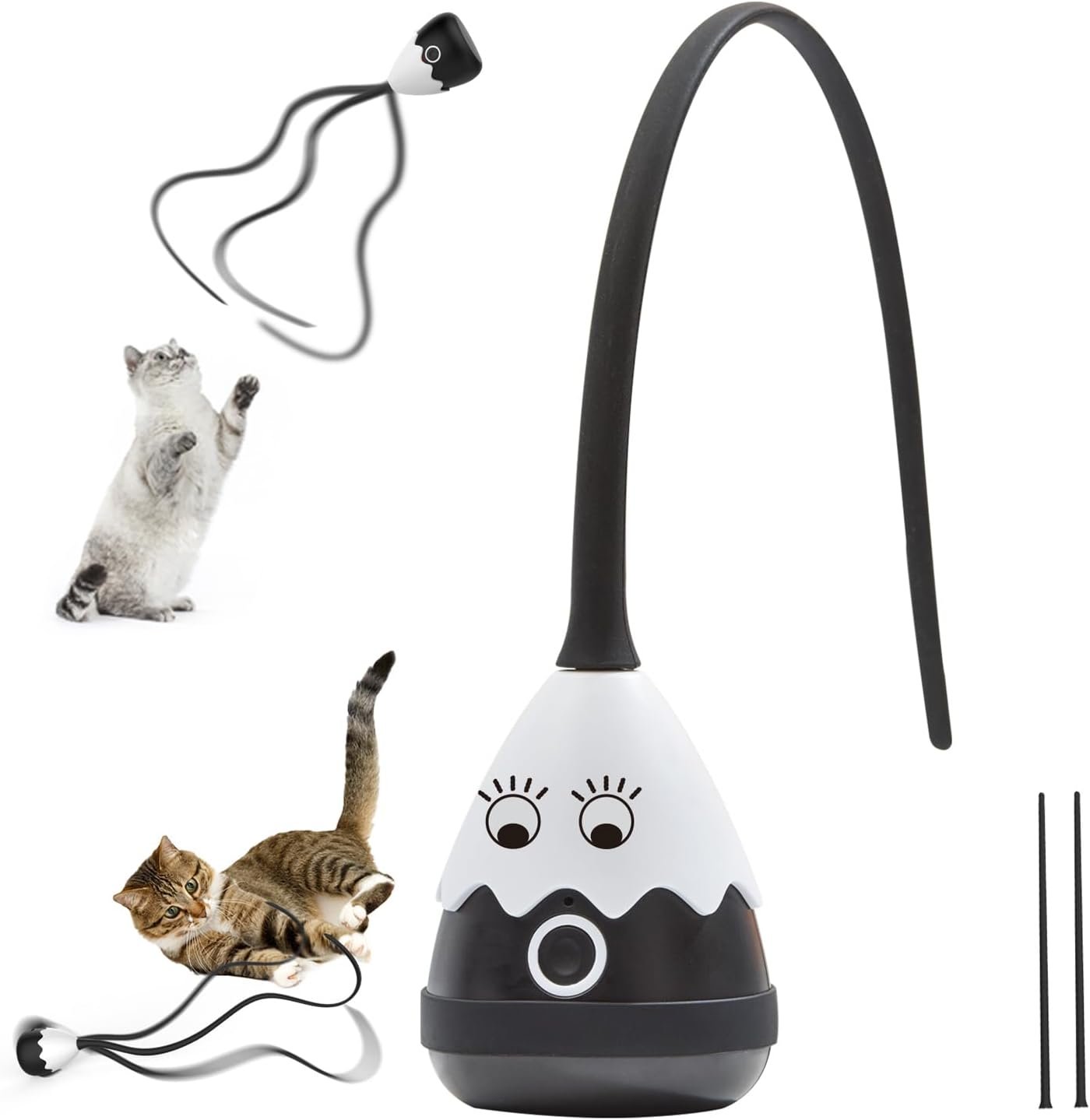 Cat Wand Toy, Automatic Silicone Tail Teaser Toy 2 in 1, Electronic Interactive Cat Toy for Indoor Cats, Rechargeable Exercise Toy for Kitten-Black - Image 2