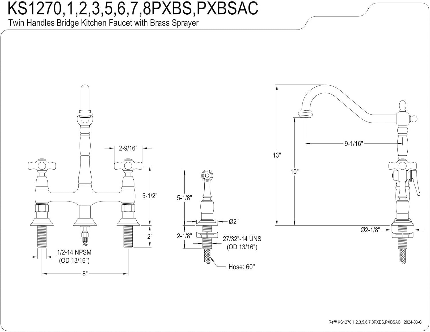 Kingston Brass KS1275PXBS Heritage Bridge Kitchen Faucet, 8-3/4", Oil Rubbed Bronze - Image 4