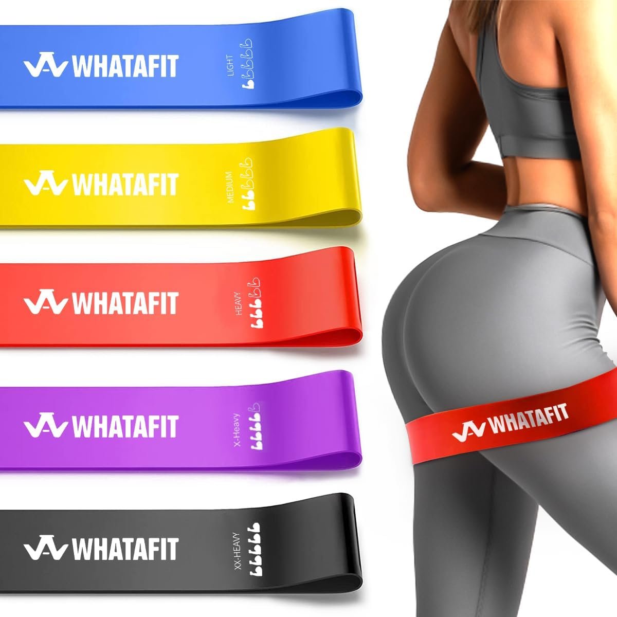 WHATAFIT Resistance Loop Exercise Bands, Latex Elastic Workout Bands for Men and Women, for Home Fitness, Stretching, Strength Training, Physical Therapy - Image 2