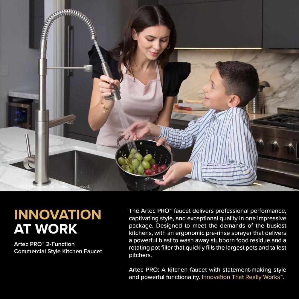 KRAUS Artec Pro (1 st Gen) Commercial Style Pre-Rinse Single Handle Kitchen Faucet (No Pull Down) with Pot Filler in Matte Black/Black Stainless Steel, KPF-1603MBSB - Image 5