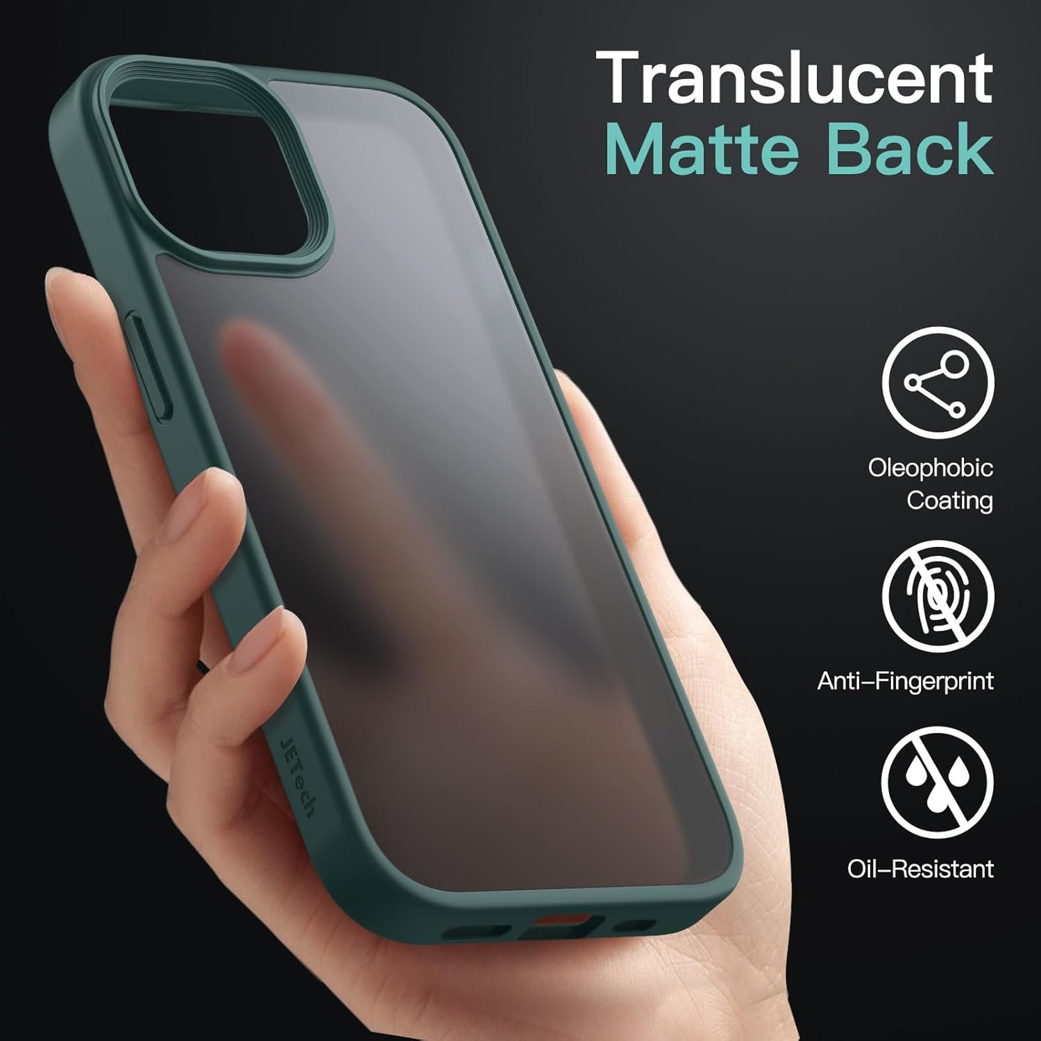 JETech Matte Case for iPhone 14 6.1-Inch, Shockproof Military Grade Drop Protection, Frosted Translucent Back Phone Cover, Anti-Fingerprint (Dark Green) - Image 5