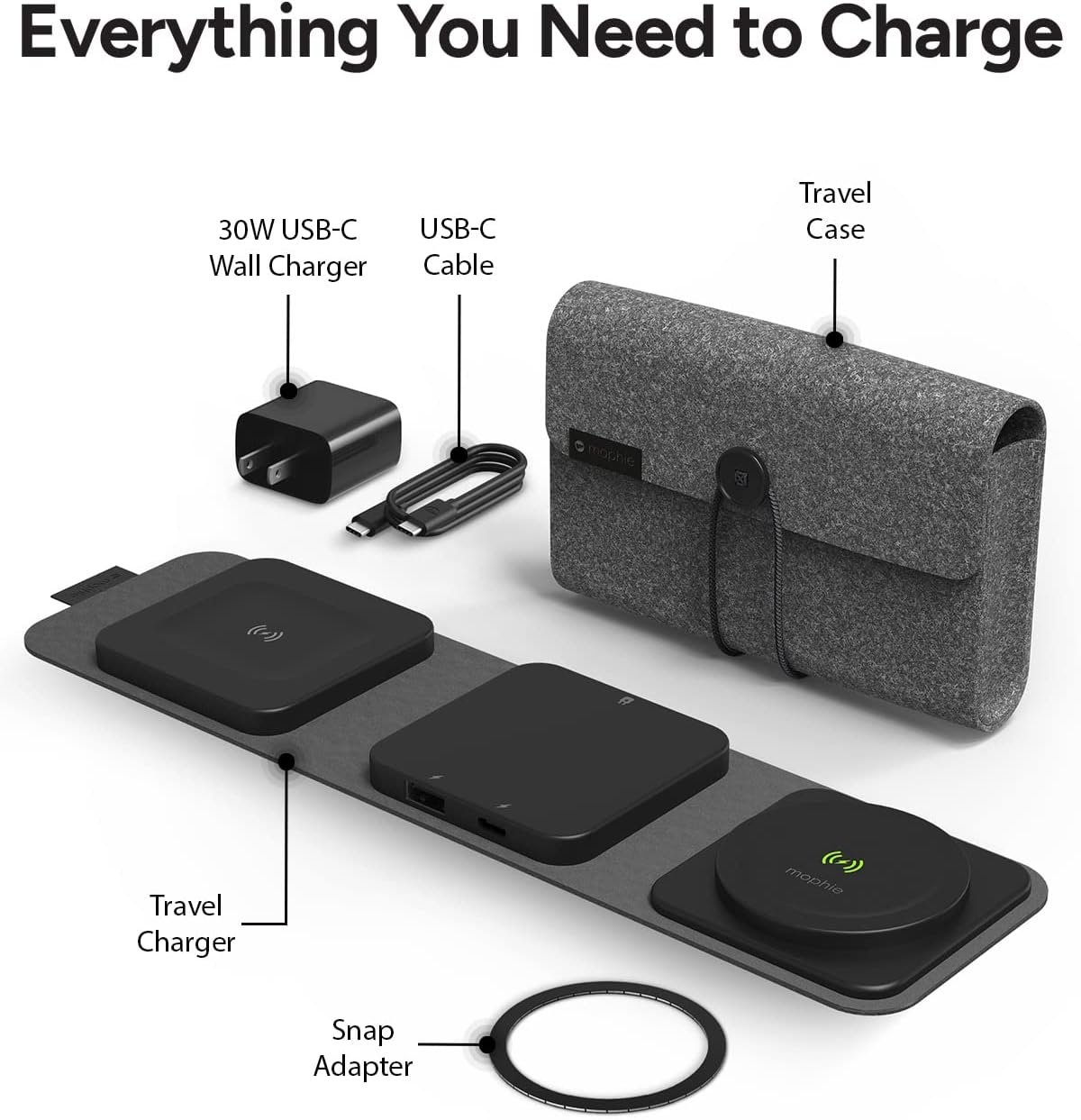 mophie Wireless 3 in 1 Travel Magnetic Wireless Charging Station, Multiple Devices, Compatible with Apple iPhones, Google, Samsung Devices, AirPods, BYO Watch Charger. (Watch Charger not Included) - Image 3