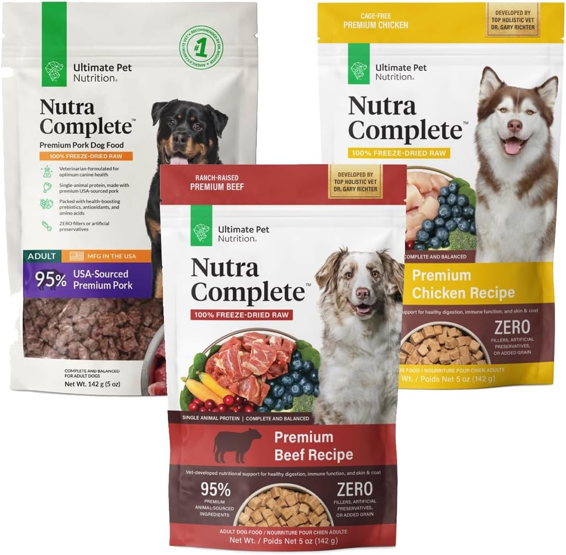 ULTIMATE PET NUTRITION Nutra Complete Raw Freeze Dried Dog Food, Veterinarian Formulated with Antioxidants, Prebiotics & Amino Acids, 5oz Flavor Bundle - Image 2