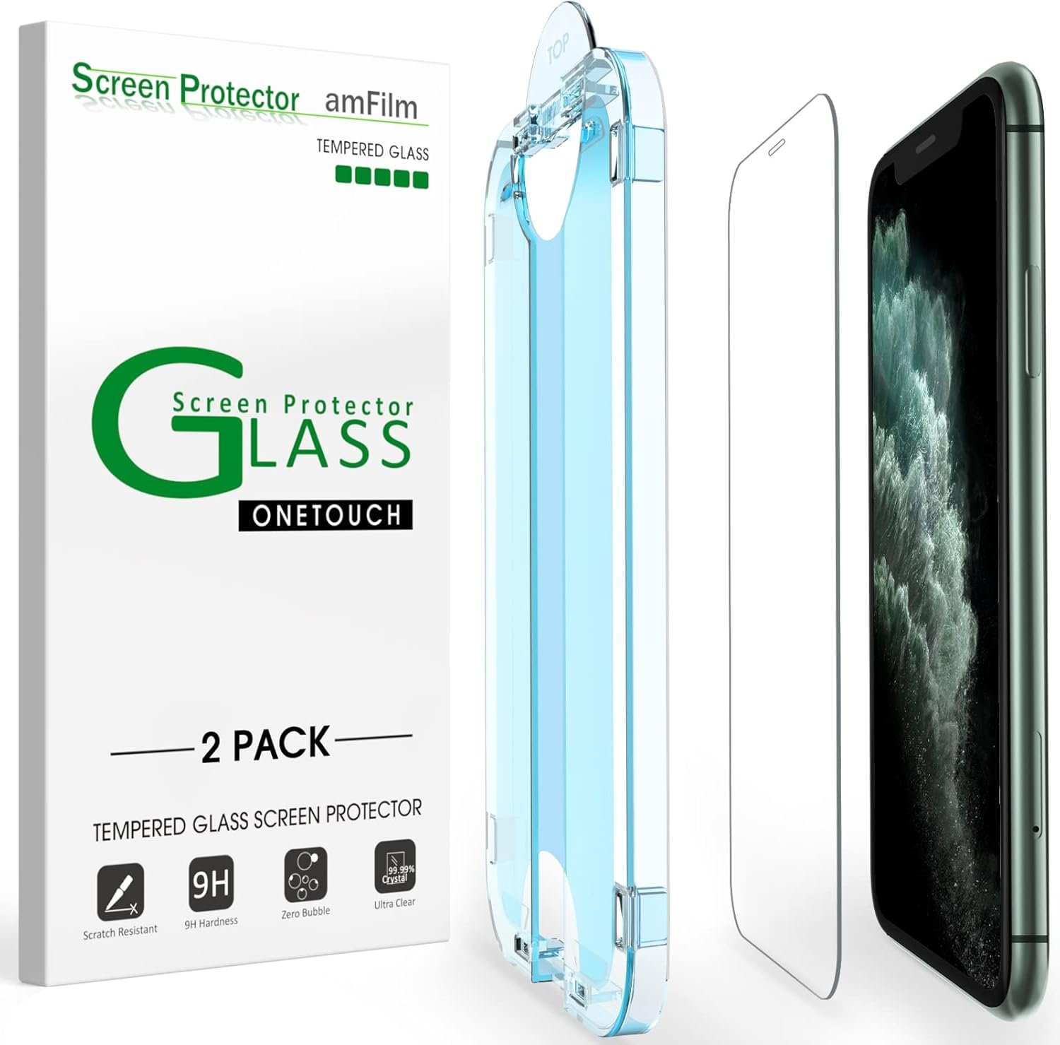 amFilm 2 Pack OneTouch Glass Screen Protector for iPhone 11 Pro Max (6.5") with Easy Installation Kit - Image 2