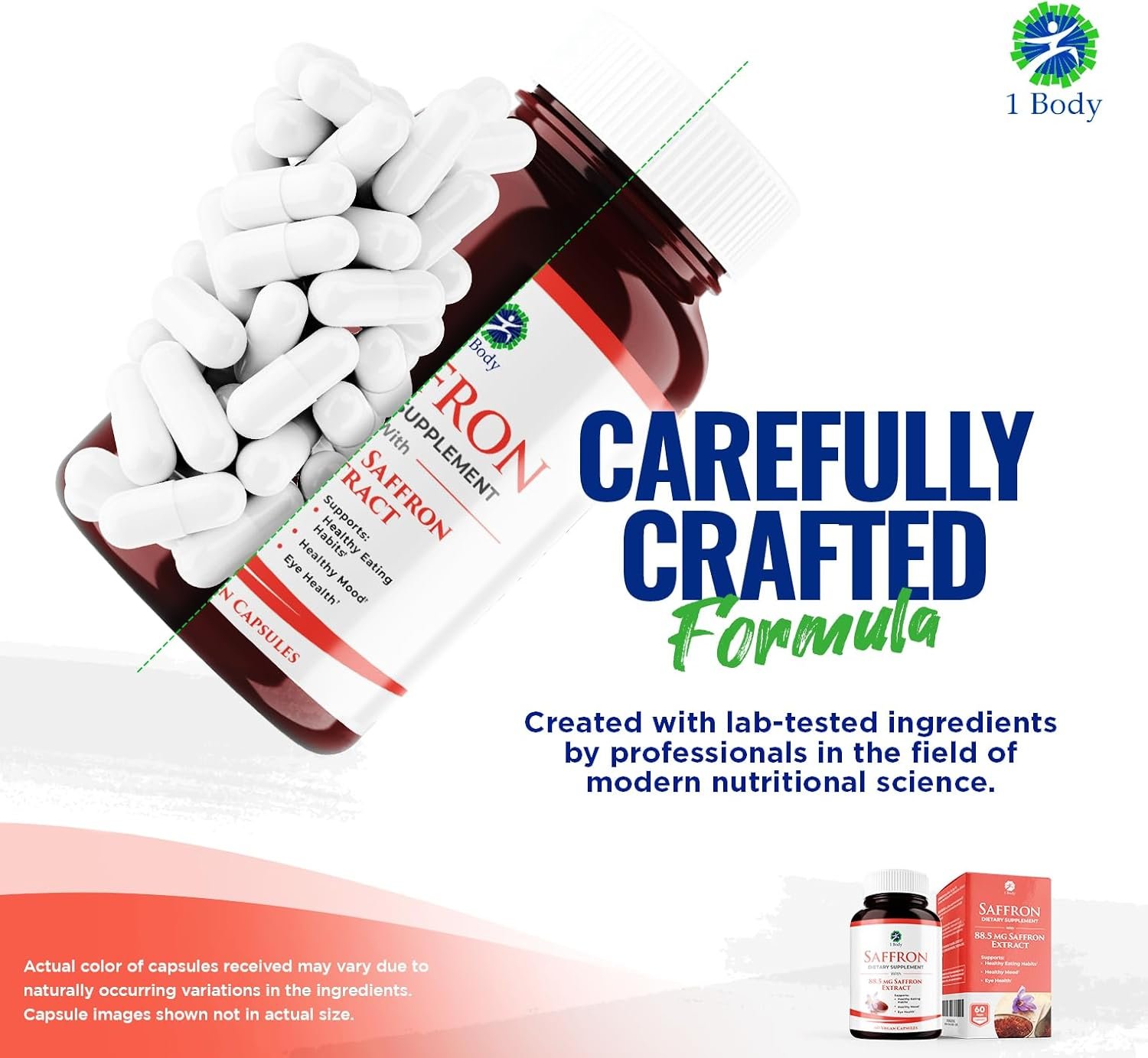 1 Body Saffron Extract 8825 – Antioxidant & Mood Support Saffron Supplement – 88.5 mg of Pure Safranal per Vegetarian Capsule - Image 5