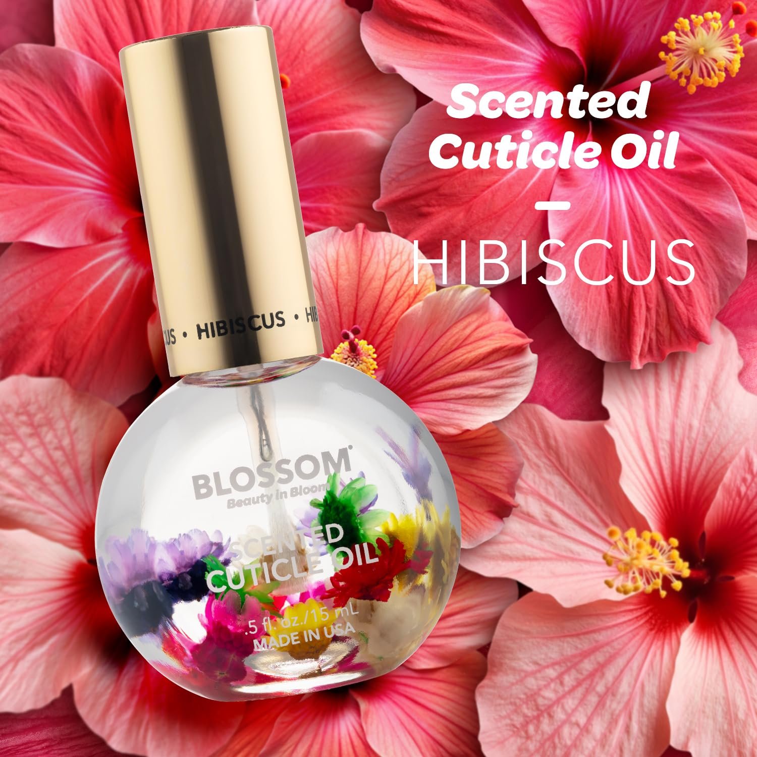 Blossom Scented Cuticle Oil, Infused with Real Flowers, Hydrating, Moisturizing, Strengthening, Made in USA, 0.5 fl. oz, Hibiscus - Image 3