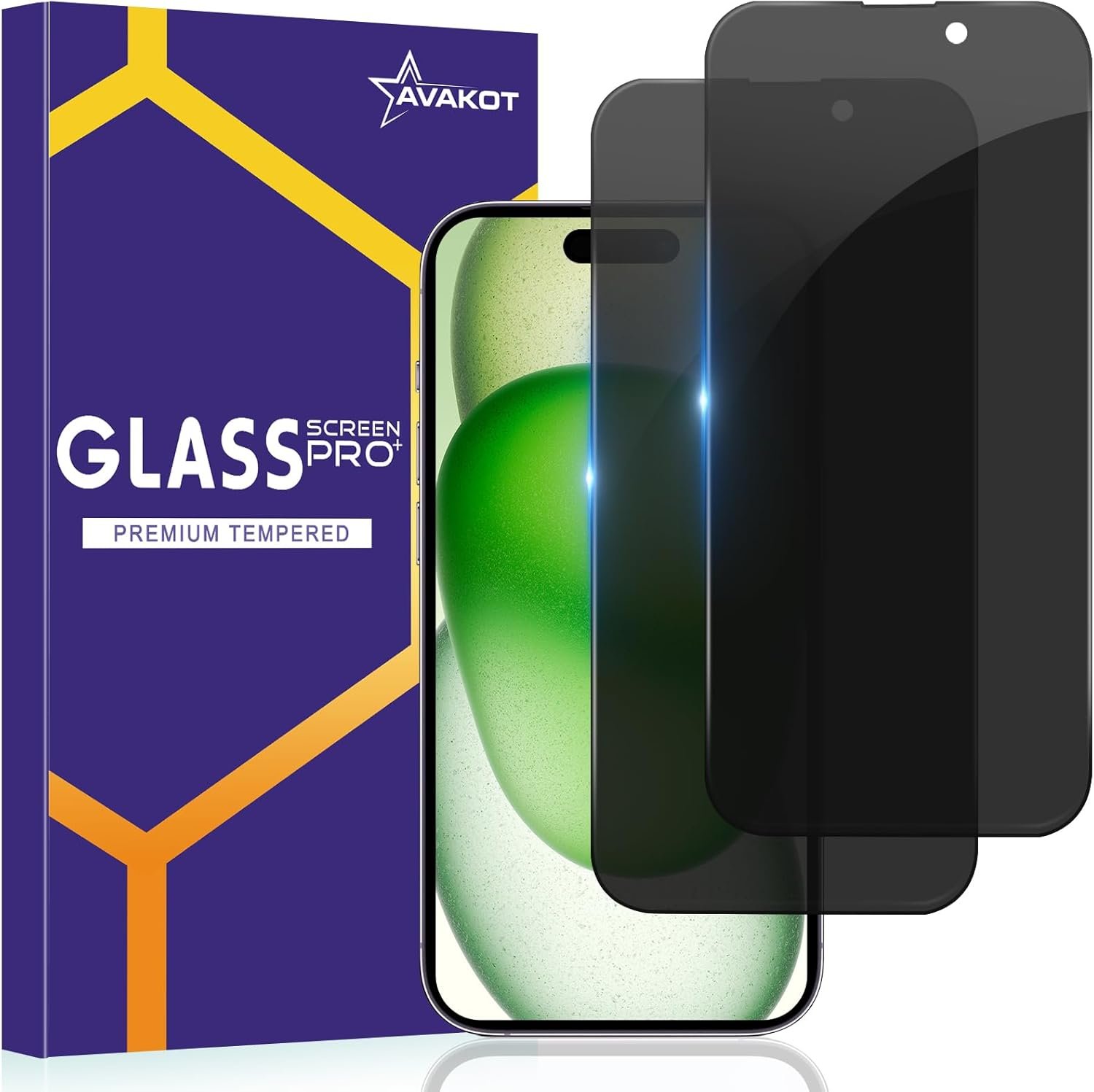 avakot-2 Pack Privacy Screen Protector for iPhone 15 6.1 inch, Anti Spy Private Tempered Glass Film for iPhone 15, 9H Hardness HD, Case Friendly, Bubble Free - Image 2