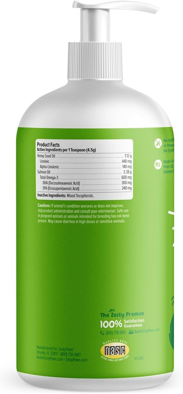 Zesty Paws Salmon Omega Oil Hemp for Dogs and Cats with Wild Alaskan Salmon Oil Omega 3 and 6 Fatty Acids with EPA DHA for Pets Supports Normal Skin Moisture and Immune System Function 32oz - Image 7