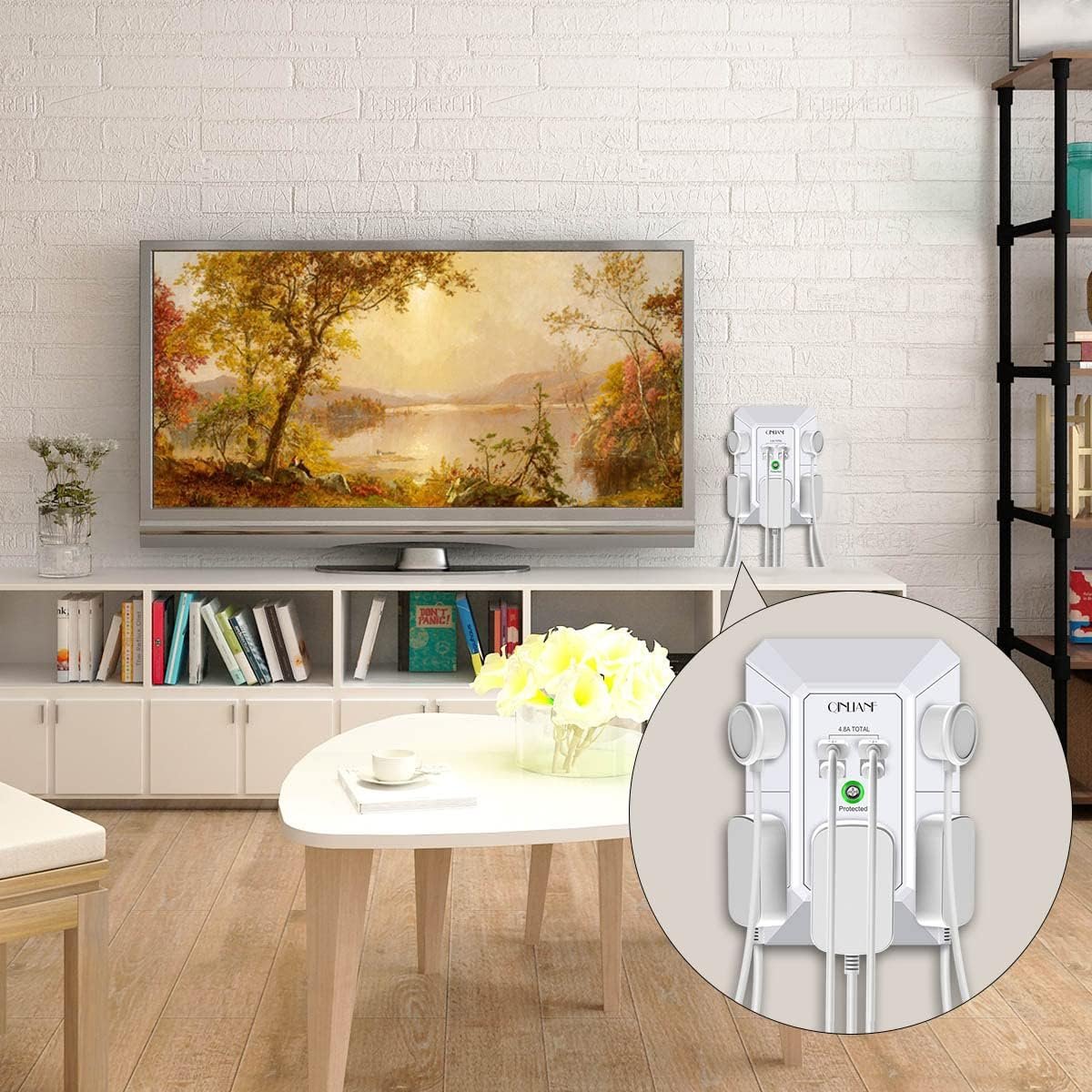 USB Wall Charger, Surge Protector, QINLIANF 5 Outlet Extender with 4 USB Charging Ports (4.8A Total) 3-Sided 1680J Power Strip Multi Plug Outlets Wall Adapter Spaced for Home Travel Office(2U2C),White - Image 5