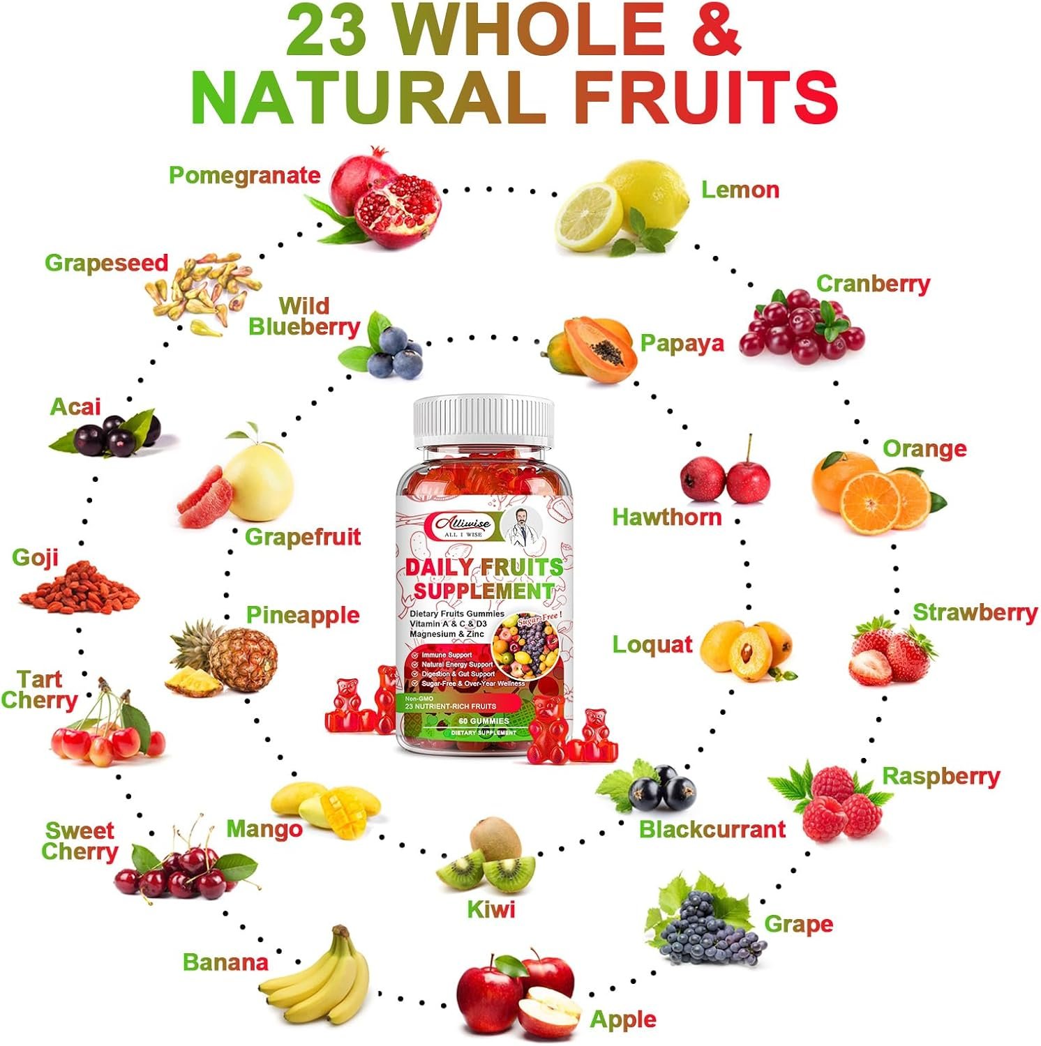 Sugar-Free Fruits and Veggies Gummies Supplement, Multi-Vitamins & Minerals in Gummies, Natural Fruits and Vegetables Supplement, Immunity & Antioxidant & Energy Supplements for Women & Men - Image 4