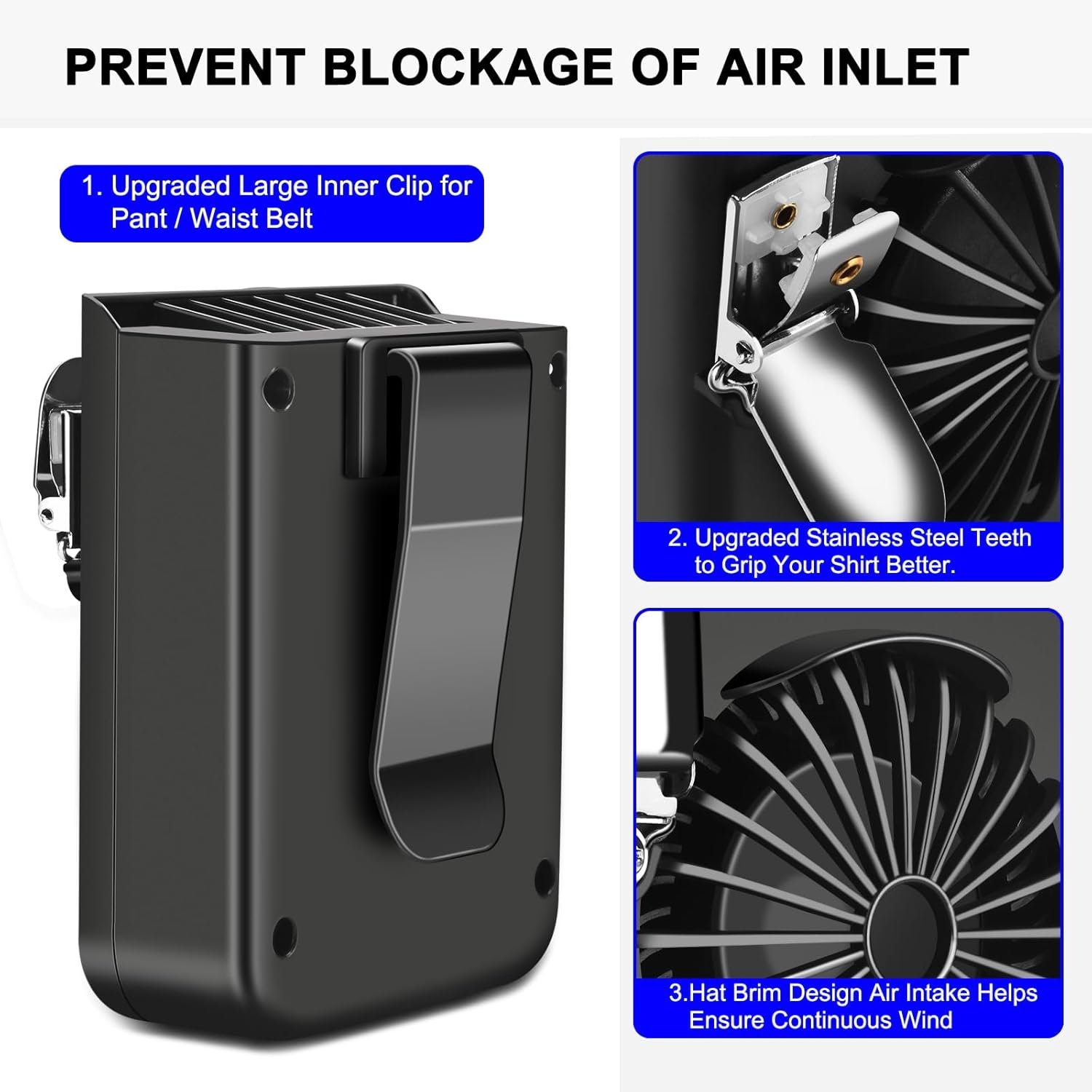 Waist Clip Fan & Neck Fan 2 in 1, Portable Rechargeable Clip on Fan with 3 Speeds, 8000mAh Battery Operated Powerful Cooling Shirt Fan & Belt Fan for Camping, Hiking, Fishing, Working - Image 6