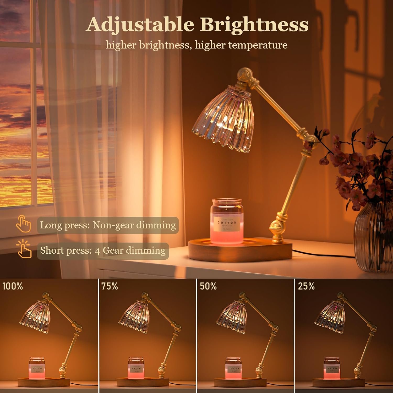 Candle Warmer Lamp, Candle Lamp with Timer and Dimmer, Adjustable Height Candle Warmer for House Warming Gifts, Home Bedroom Decor, Wax Melts Warmer with 2 Bulbs for Scented Wax, Jar Candles - Image 6