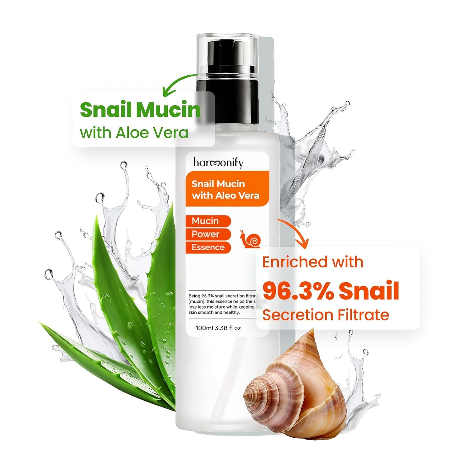 Snail Mucin Serum for Face with Aloe Vera, 96,3% Snail Secretion Filtrate Repairing Essence, Korean Skin Care Hydrating Facial Serum, Personal & Skin Care, 3.38 fl.oz - Image 3