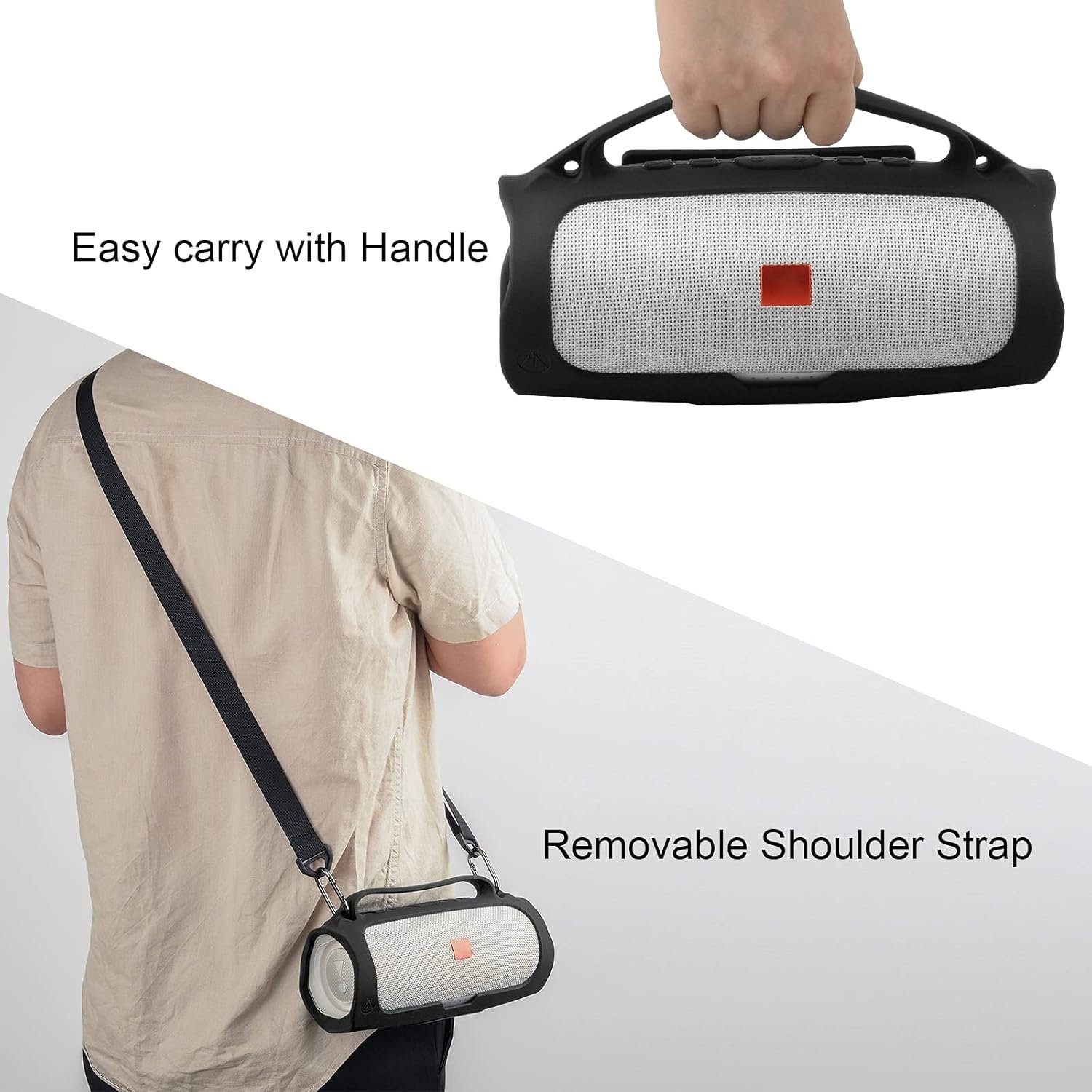 Silicone Case for JBL Charge 4 Portable Waterproof Wireless Bluetooth Speaker, TXEsign Travel Carrying Case Protective Pouch Cover with Handle Adjustable Shoulder Strap and Phone Holder Stand (Black) - Image 4