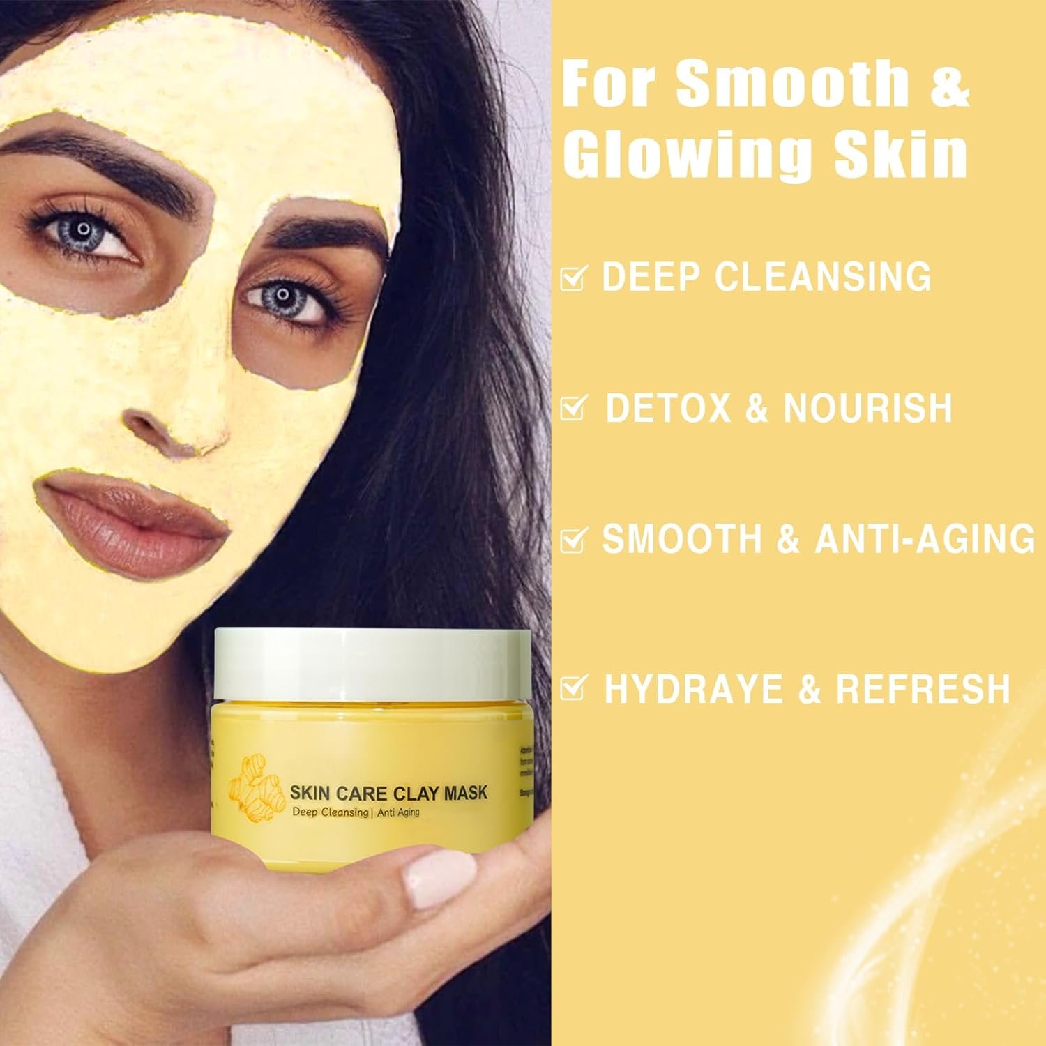 Turmeric Soap Bar Turmeric Clay Mask Turmeric Eye Cream Set of 3, Turmeric Facial Mask for Face with Kaolin Clay, Control Oil & Deep Cleansing, Natural Turmeric Soap for Acne, Blackheads & Smooth Skin - Image 5