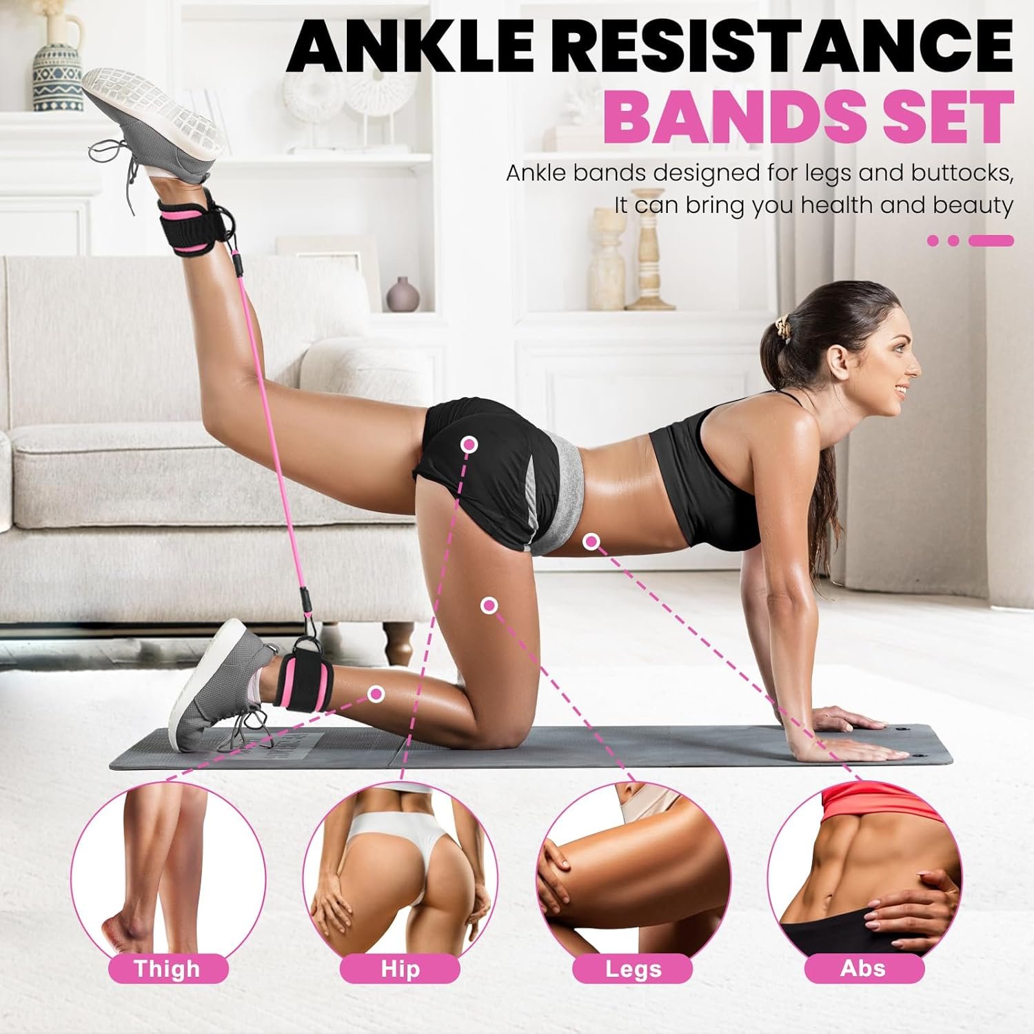 Ankle Resistance Bands with Cuffs - 11 Pcs Ankle Bands for Working Out, (3pcs-3 Resistant Level) Ankle Resistance Bands, 5pcs Mini Bands Resistance, 2 Pcs Ankle Straps for Cable Machines Women - Image 3