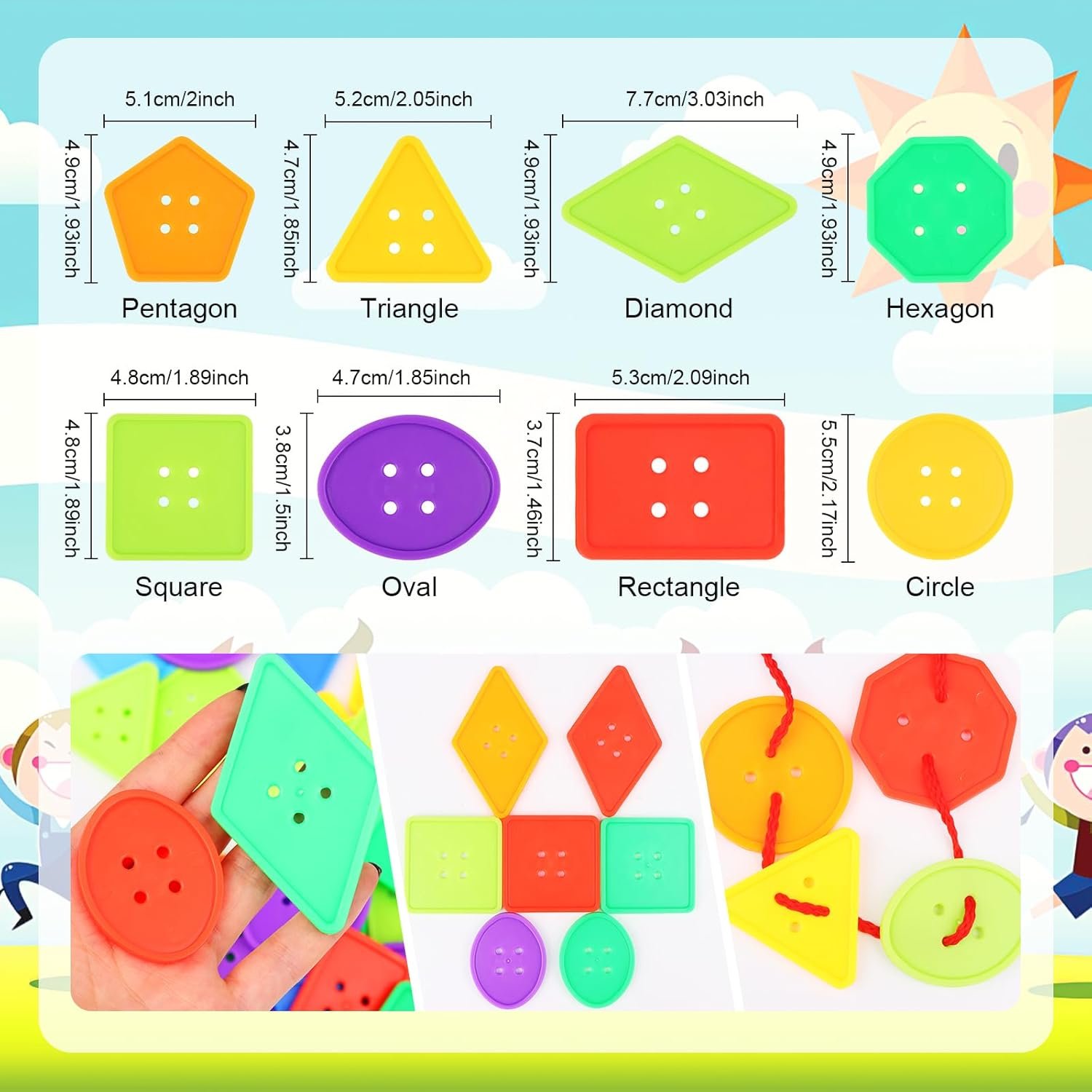 256 Pcs Large Craft Buttons for Kids 8 Geometric Shapes Jumbo Sewing Buttons Vivid Colors Plastic Assorted Buttons Toys for Crochet Knitting Teaching Shapes Arts and Crafts Projects - Image 3