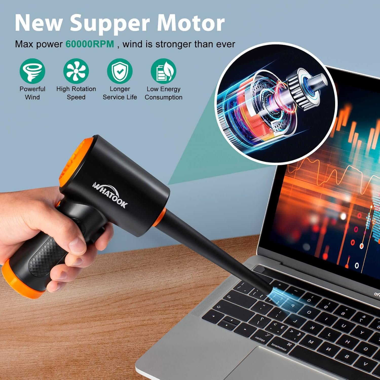 Compressed Air Duster-Reusable Electric Air Duster-3 Speeds 60000 RPM with LED Light-Canned Air Replacement for Keyboard Cleaning-Rechargeable Cordless Air Duster for Computer and Car Blowing - Image 6