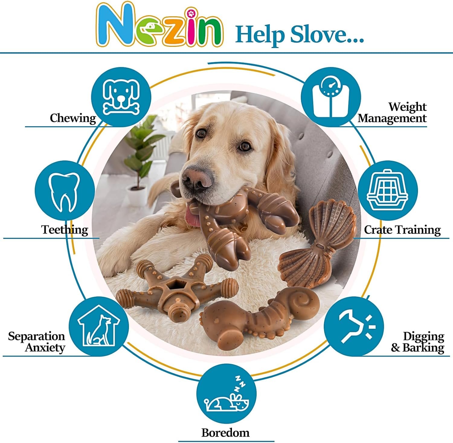 NEZIN Dog Chew Toys for Aggressive Chewers, 4 Pack Indestructible Dog Toys with Tough Nylon, Chew Toy Gift for Dogs of All Breed Sizes - Image 9