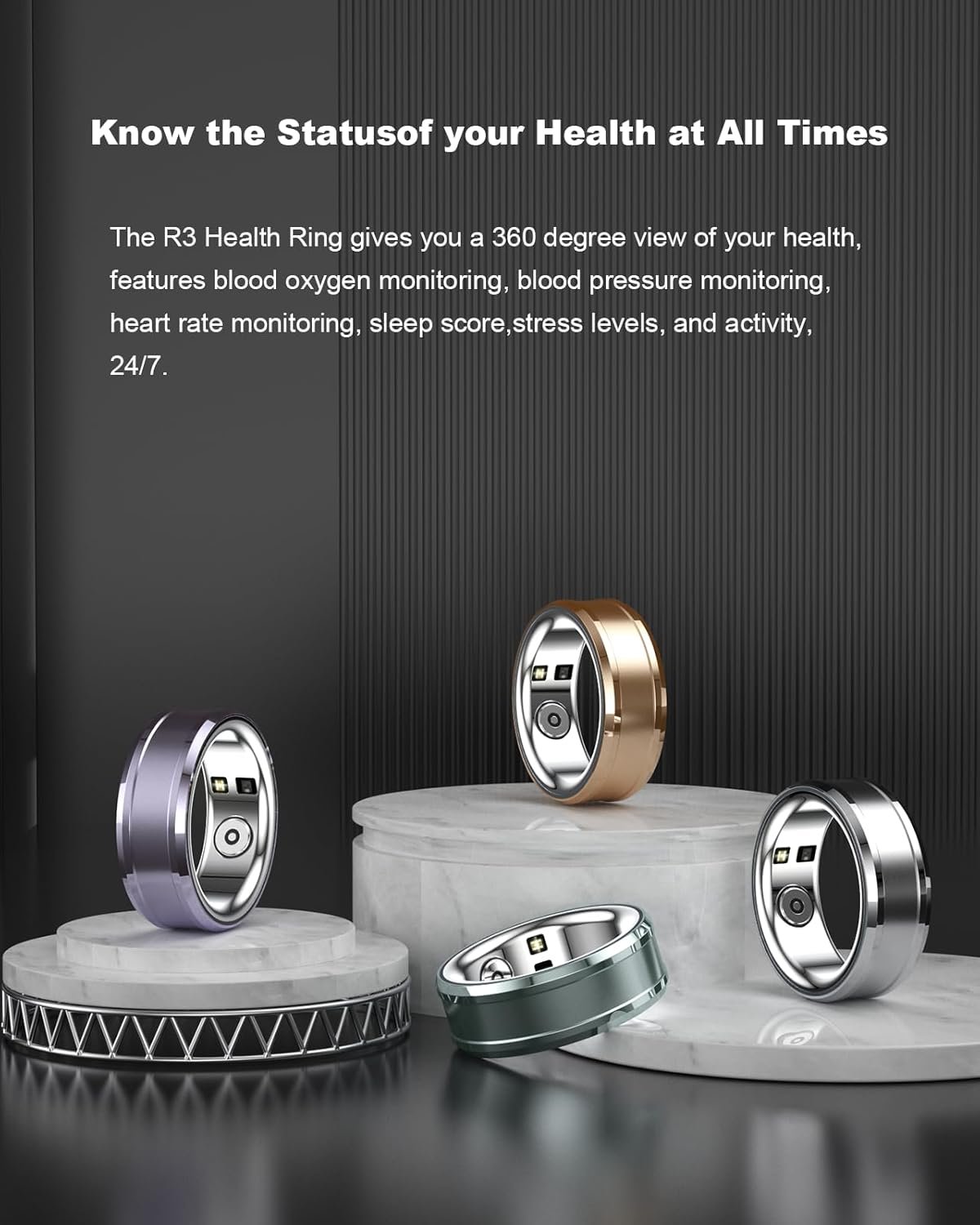 feifuns Smart Ring, Wearable Fitness Tracker with Multiple Sport Modes, Sleep Tracking - Heart Rate - Blood Oxygen - Temperature Trends - IP68 Waterproof (Silver, 9#) (Gold, 9#) - Image 4