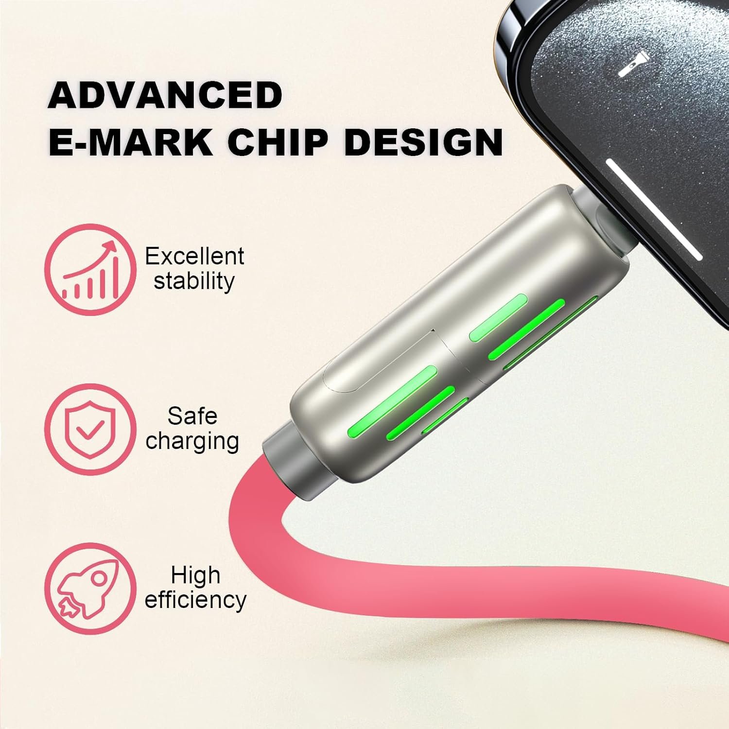 240w 4-in-1 USB C Cable,Multi Charger Cable with Breathing Light, PD 5A Multi Fast Charging & Data Sync Silicone Compatible for iPhone Samsung Laptop Multi Device Charging,4FT(Pink) - Image 4