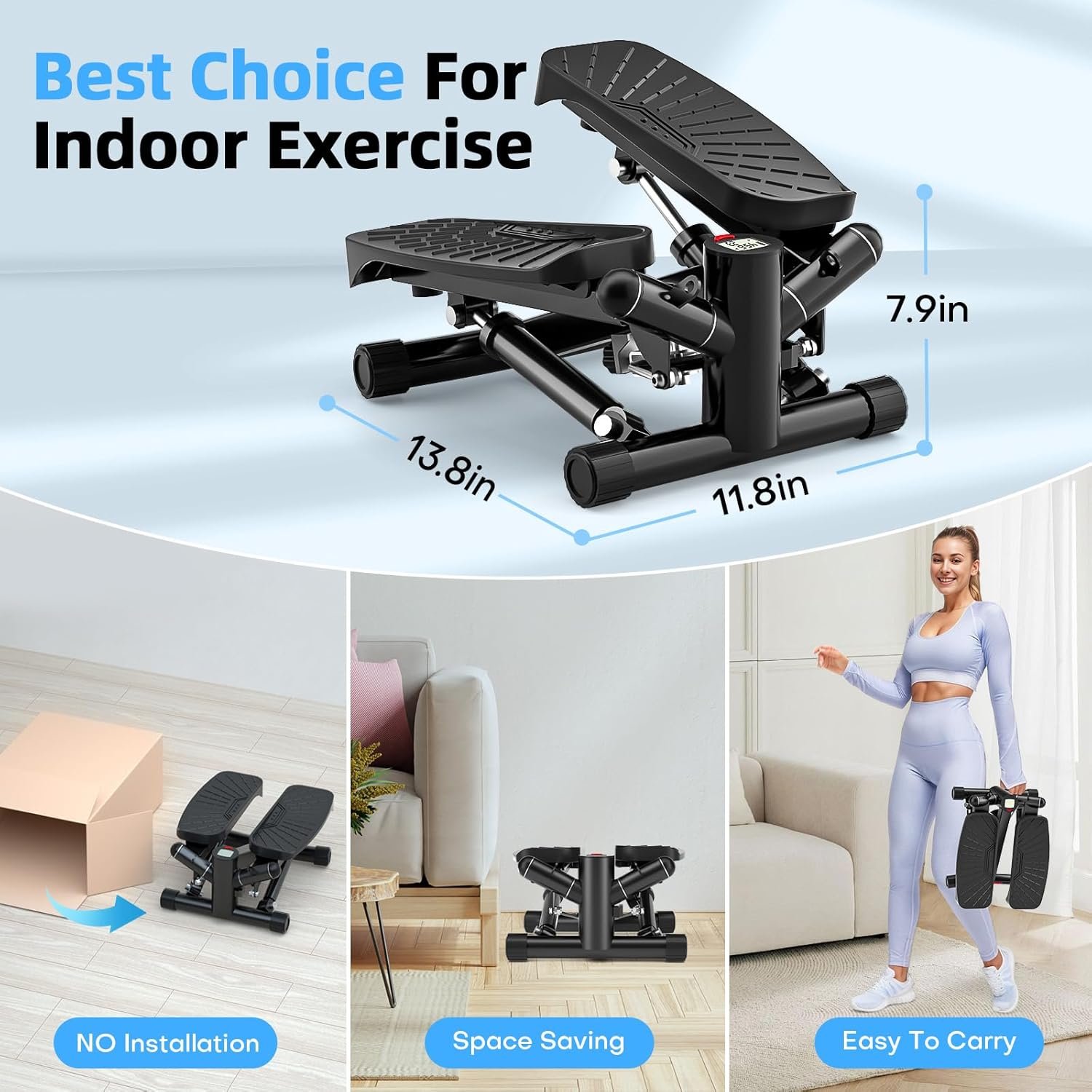 Steppers for Exercise at Home, Mini Stepper with Resistance Bands Full Body Workout Adjustable Heigh Stair Stepper for Home Twist Stepper with 350lbs Loadingt Capacity (with Mat) - Image 7