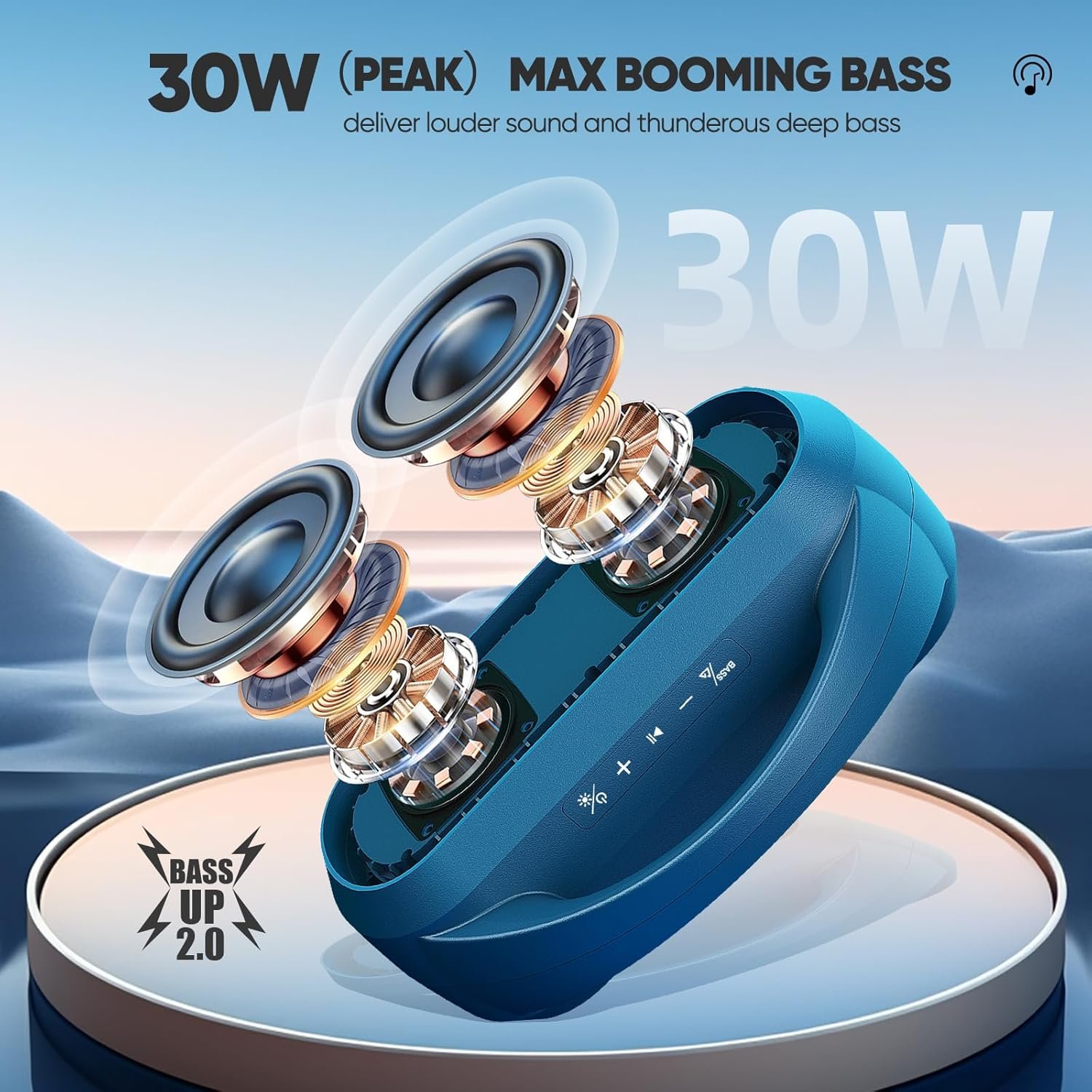 Bluetooth Speaker,IPX7 Waterproof Portable Wireless Speaker with 30W(Peak) Loud Stereo Sound ,100ft Range,Multi-Colors Rhythm Lights, TWS Pairing, BT5.3,for Home/Party/outdoor/Beach, (Indigo Blue) - Image 3