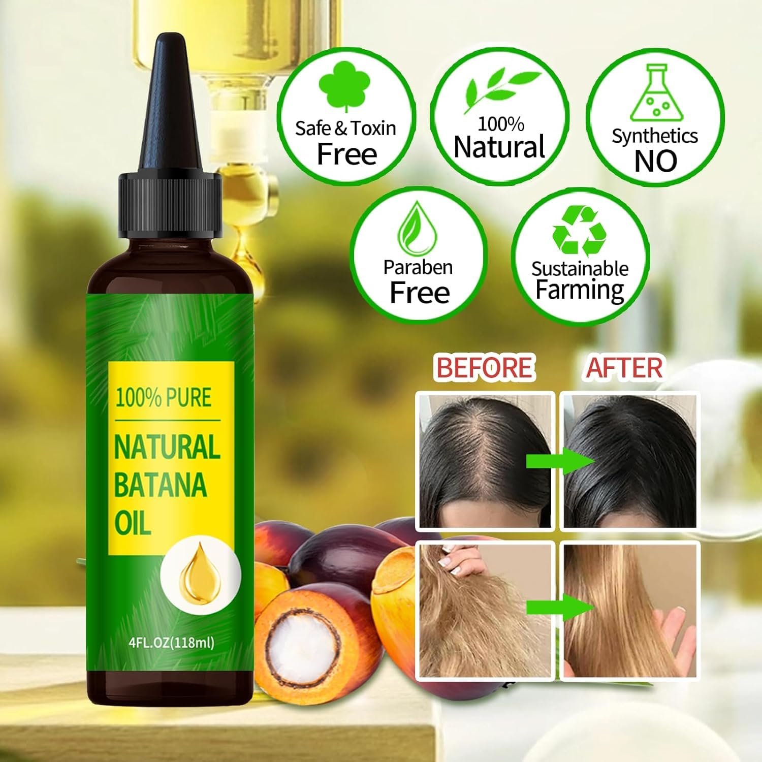 Batana Oil for Hair Growth - 100% Pure & Natural Raw Batana Oil, Dr Sebi Organic Oil from Honduras - For Thicker & Stronger Hair - 4 FL OZ - Image 5