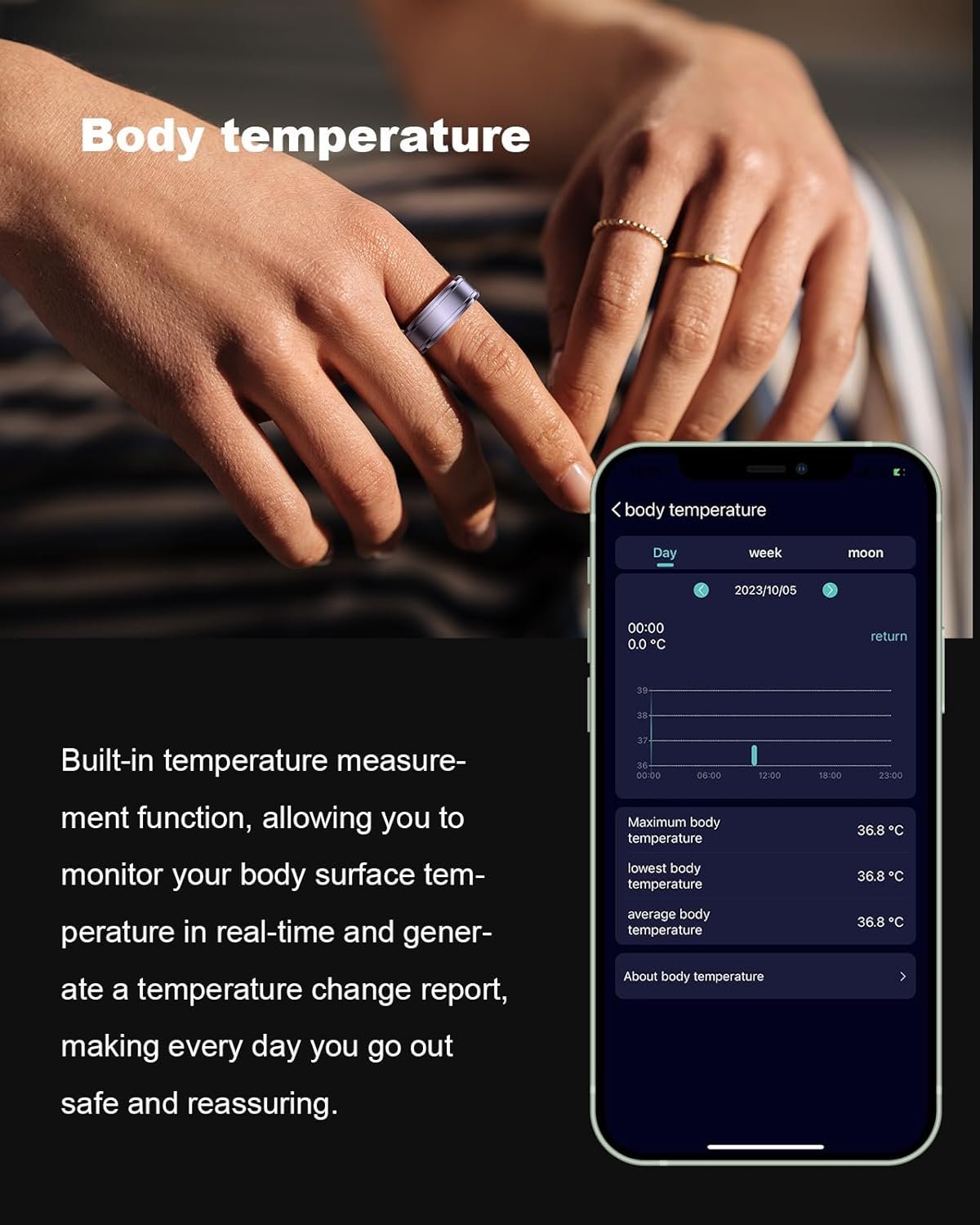 feifuns Smart Ring, Wearable Fitness Tracker with Multiple Sport Modes, Sleep Tracking - Heart Rate - Blood Oxygen - Temperature Trends - IP68 Waterproof (Silver, 9#) (Gold, 9#) - Image 6