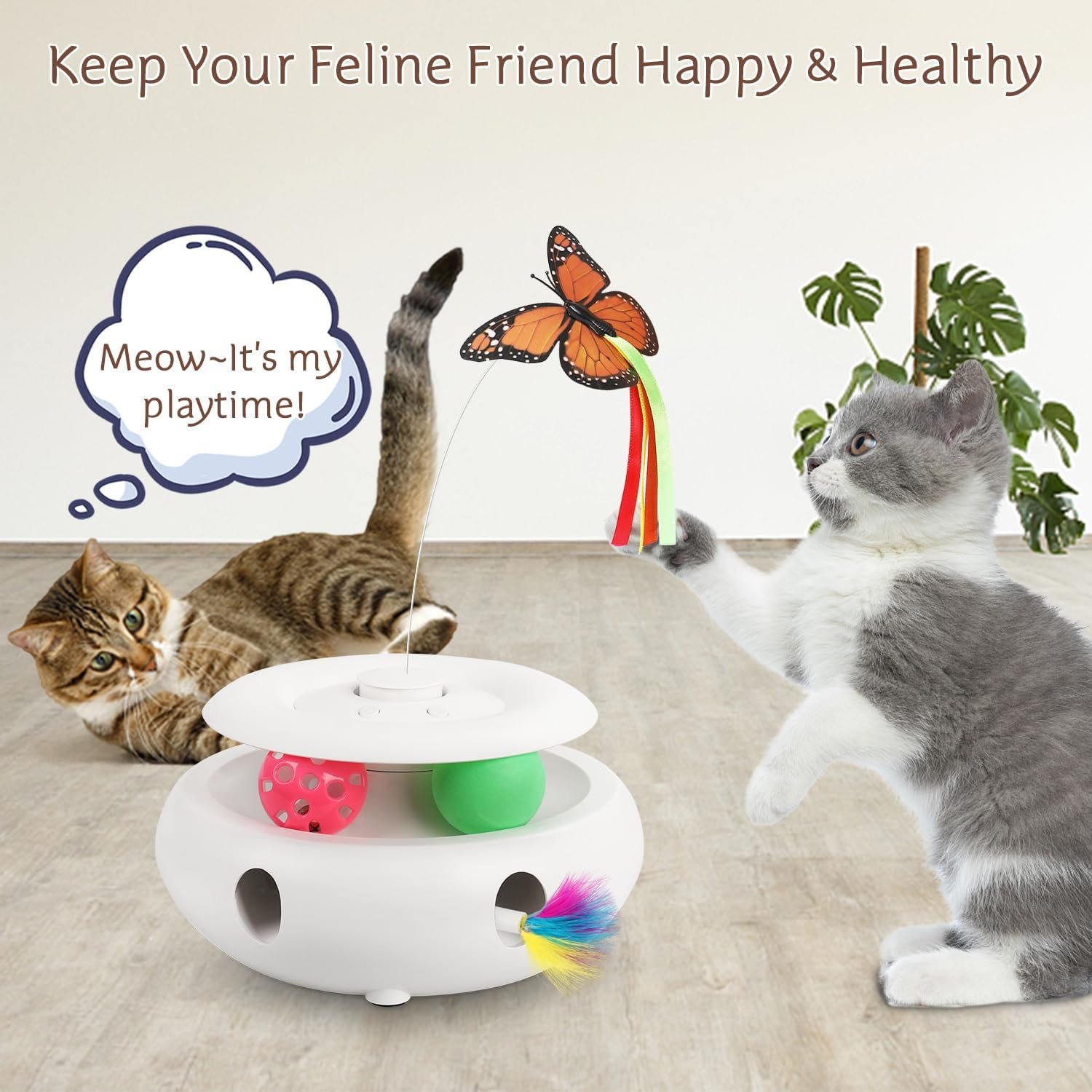 Cat Toys Interactive Cat Toy Automatic Cat Toys for Indoor Cats, 3-in-1 Electric Cat Toy USB Rechargeable, Ambush Feather, Fluttering Butterfly, Track Balls Kitten Toy Cat Exercise Toys - Image 6