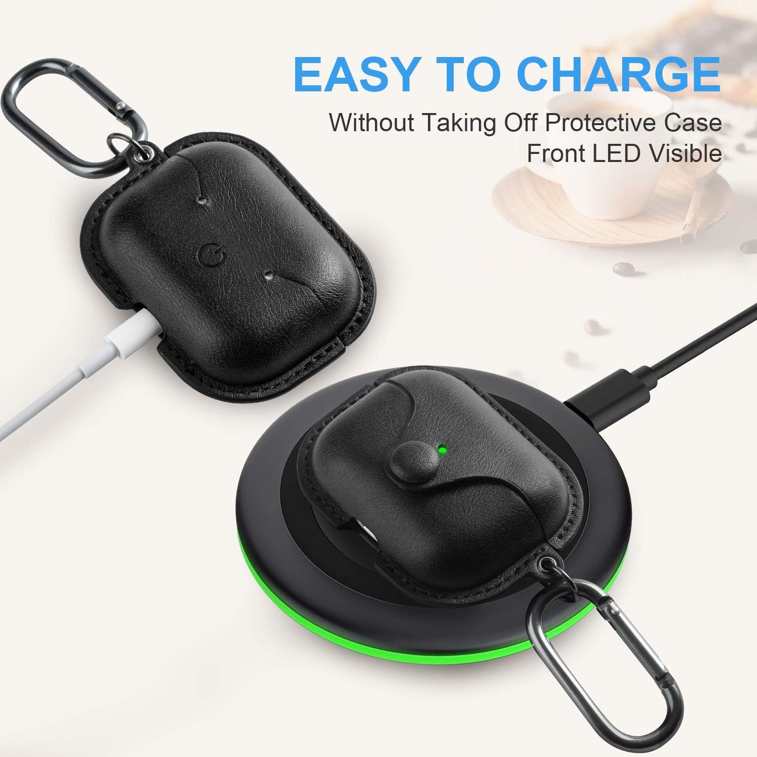 Maxjoy for AirPods Pro 2 Case Leather, Airpods Pro Leather Case Cover with Keychain Airpods Strap Compatible with Apple Airpods Pro 2nd Generation 2023 2022/ AirPods Pro 2019 (Front LED Visible),Black - Image 6