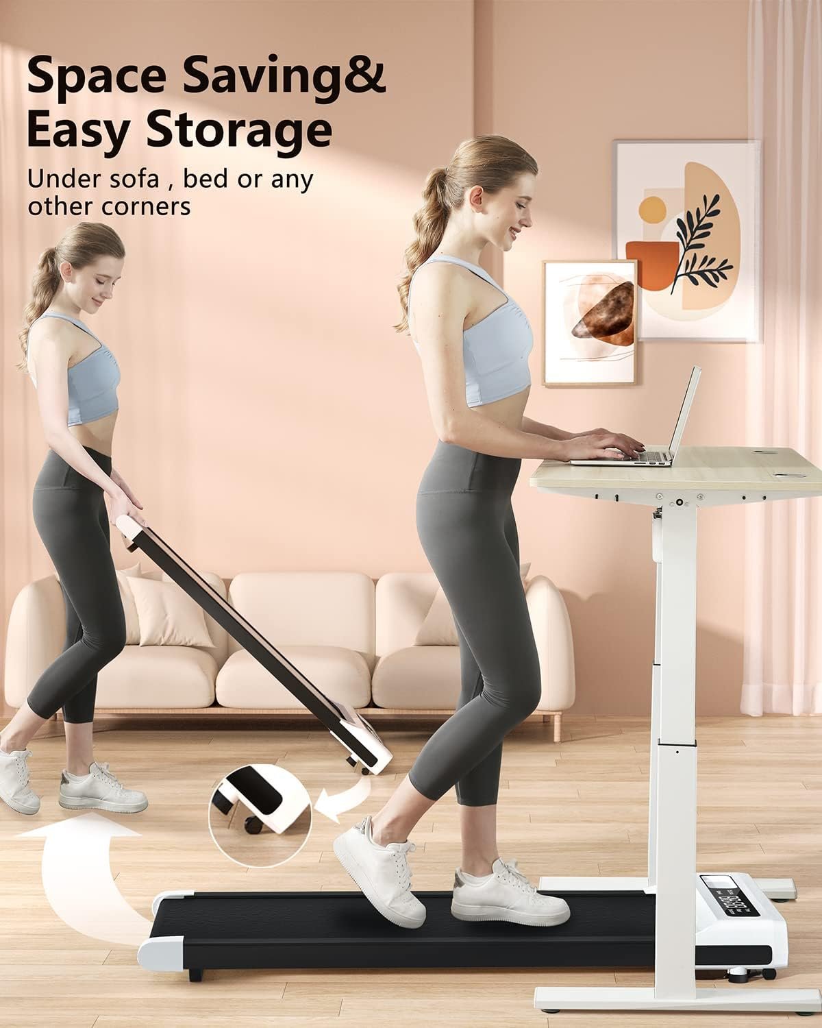 Walking Pad 2 in 1 for Walking and Jogging, Under Desk Treadmill for Home Office with Remote Control, Portable Walking Pad Treadmill Under Desk, Desk Treadmill in LED Display - Image 7