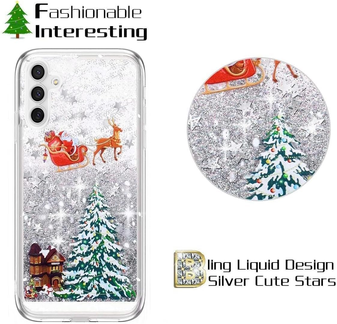 for Galaxy A14 5G Phone Case Galaxy A14 5G Case Christmas Phone Case Glitter Sparkle Liquid Floating Case Shockproof Clear Soft TPU Bumper Cover Xmas Santa Claus Silicone Case, Silver - Image 5