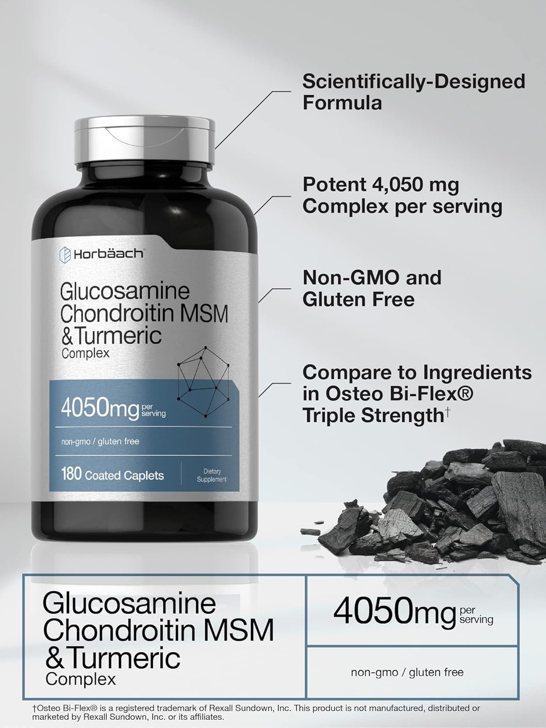Horbäach Glucosamine Chondroitin with Turmeric & MSM | 4050 mg | 180 Caplets | Triple Strength Formula | Non-GMO, Gluten Free - Image 4