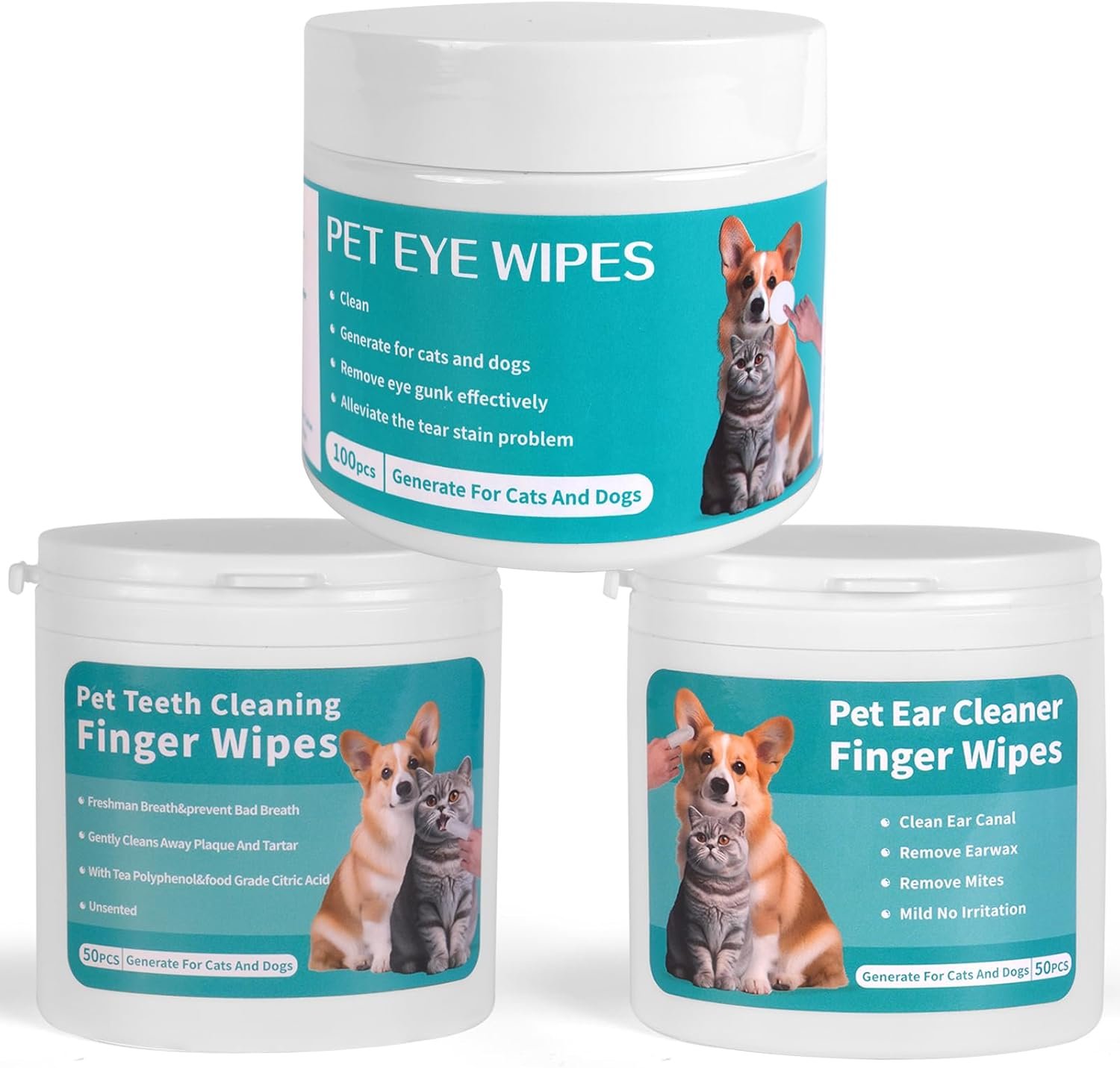 Dog Teeth Cleaning Wipes Dog Eyes Wipes Dog Ear Wipes Finger (3 Pack 200 Wipes) Pet Cleaning Wipes Kit,Dog Wipes Cleaning Deodorizing for Removing Plaque and Tartar & Ear Wax & Eye Secretions - Image 2