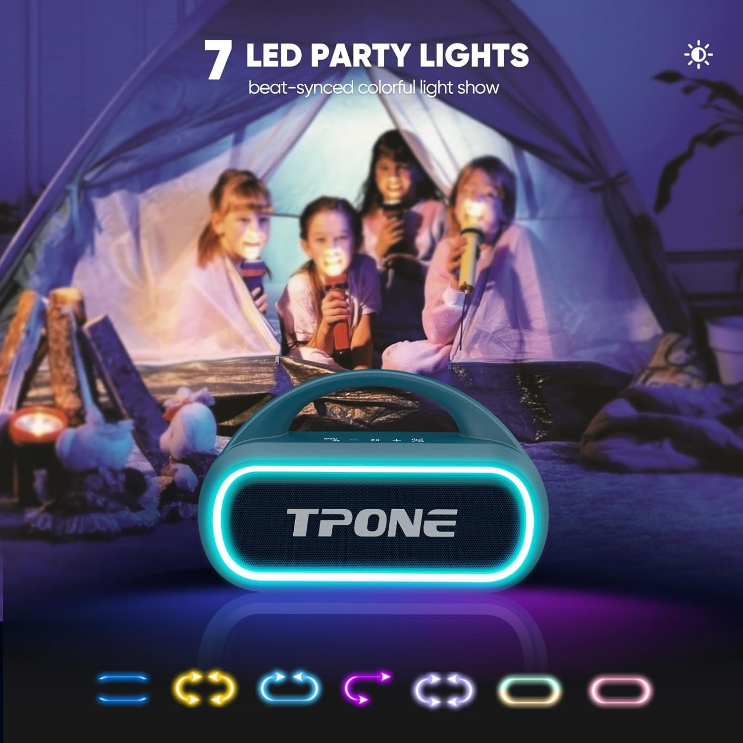 Bluetooth Speaker,IPX7 Waterproof Portable Wireless Speaker with 30W(Peak) Loud Stereo Sound ,100ft Range,Multi-Colors Rhythm Lights, TWS Pairing, BT5.3,for Home/Party/outdoor/Beach, (Indigo Blue) - Image 8